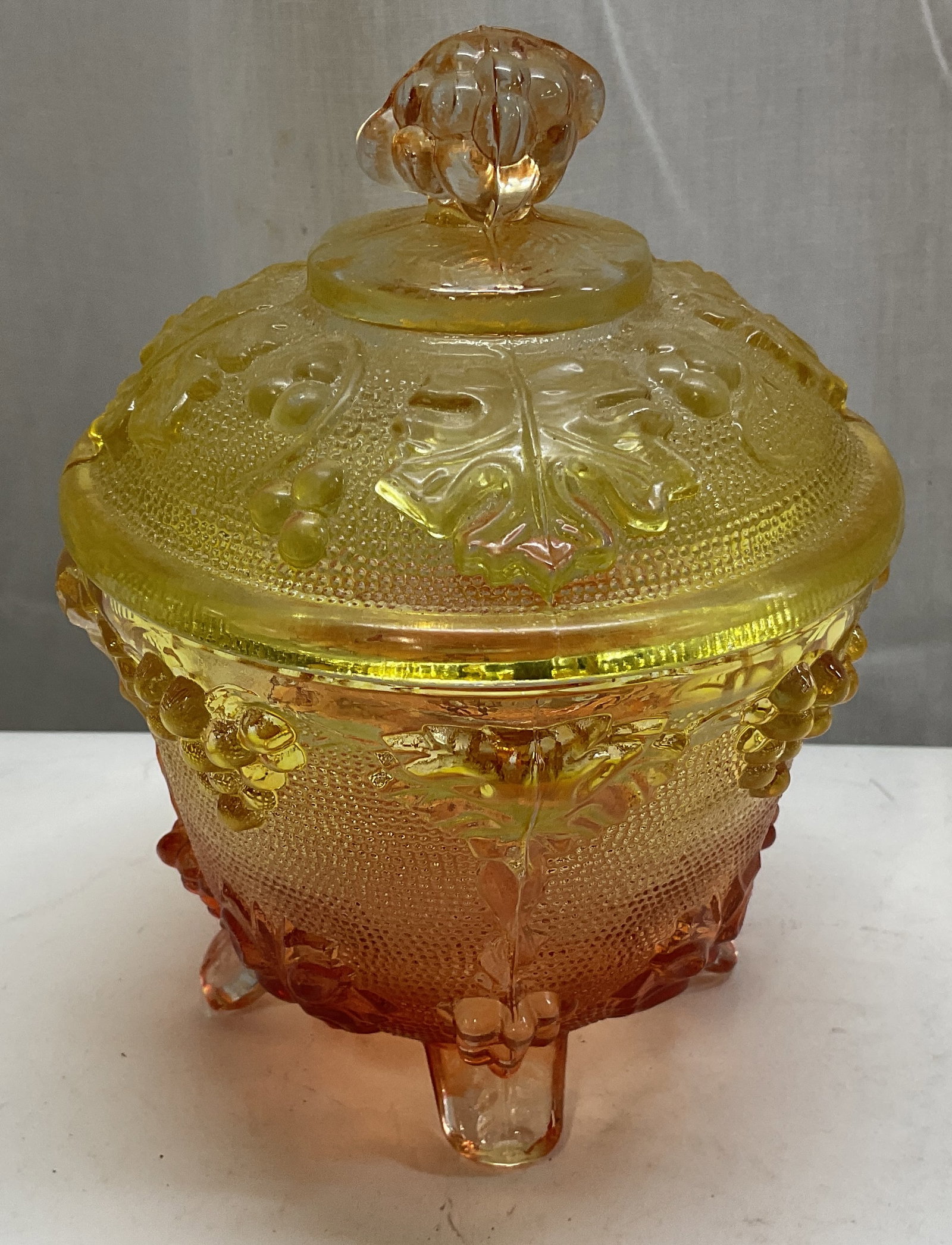 VTG Marigold Carnival Glass Lidded Candy Dish (1 of 7)