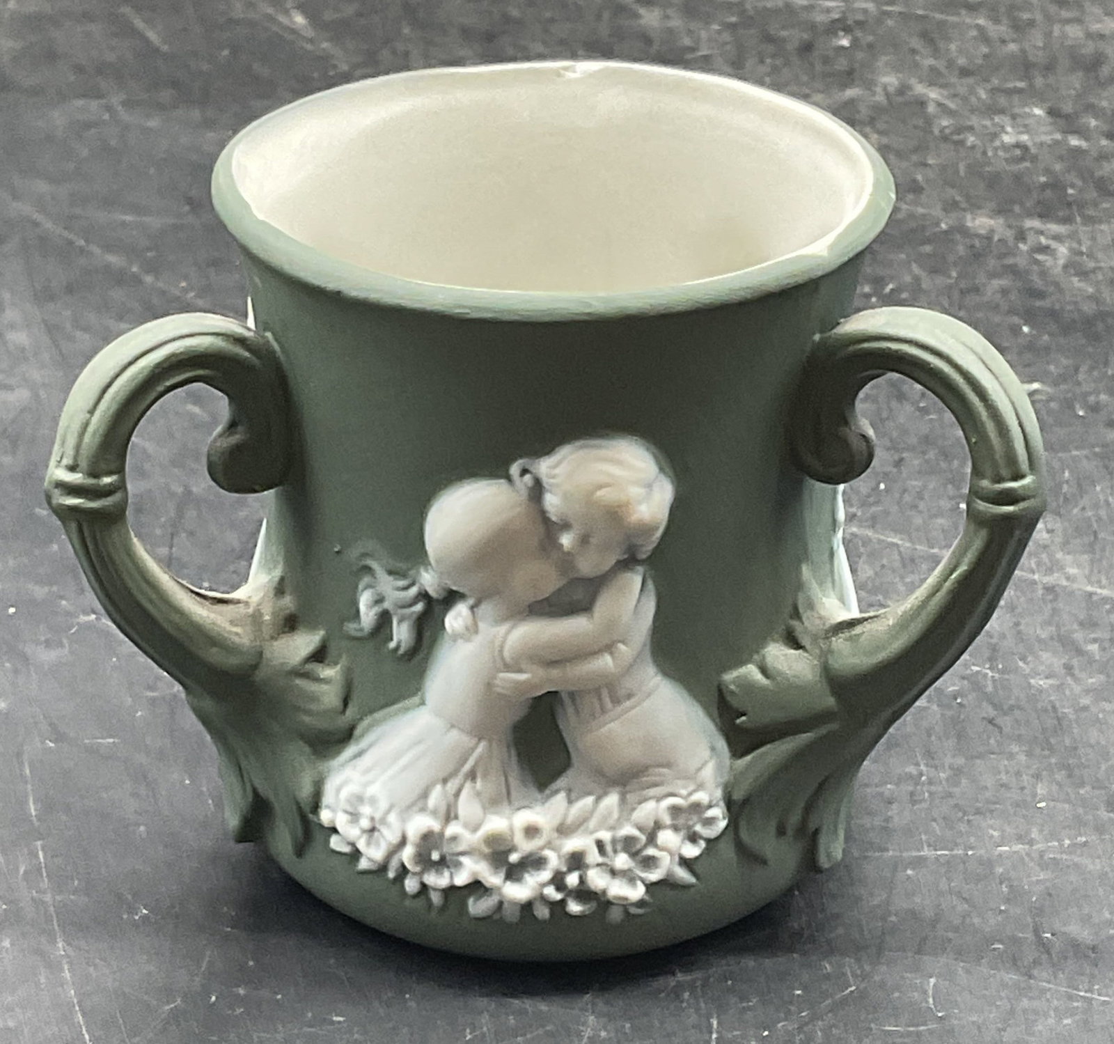 Antique Green Jasperware Cameo Child Cup (1 of 6)