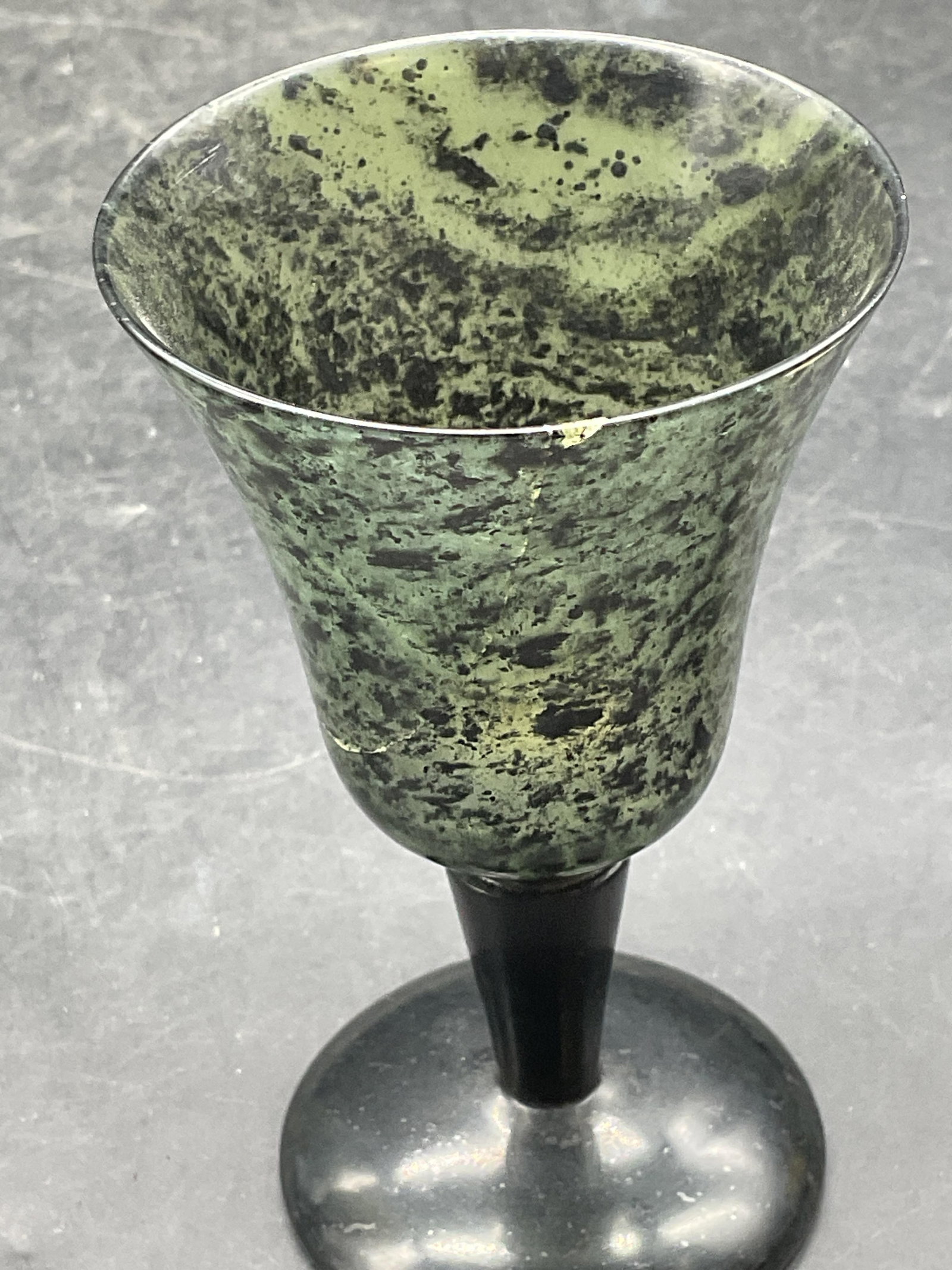Pair Carved Green Stone Harmony Serenity Goblets - 3