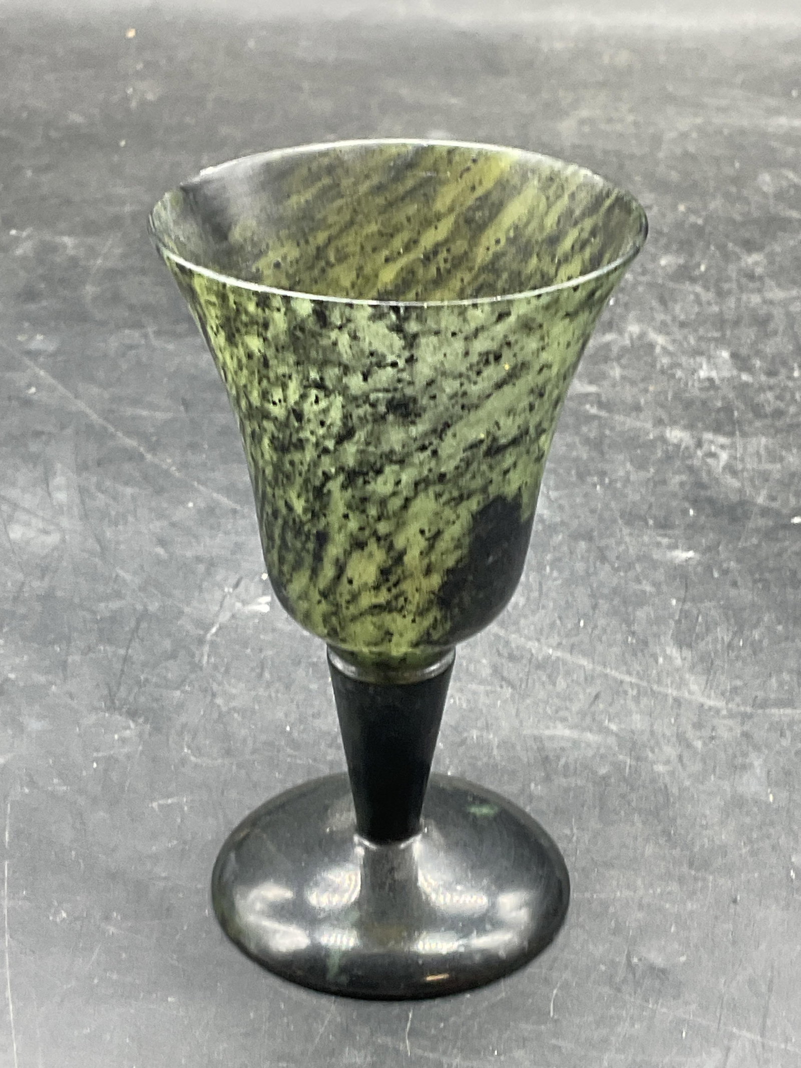 Pair Carved Green Stone Harmony Serenity Goblets - 5