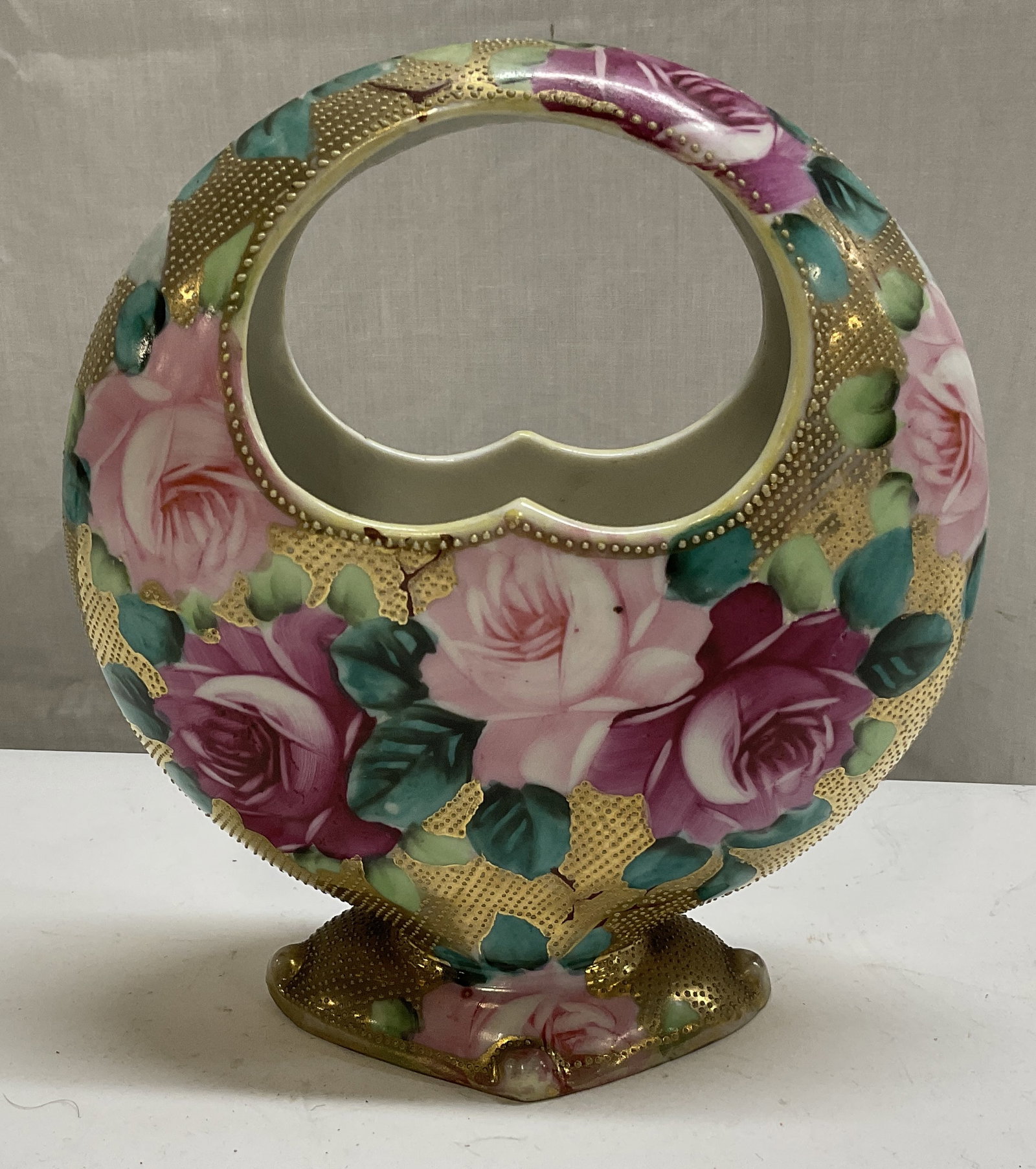 ANTIQUE Japanese Porcelain Moon Basket Vase (1 of 6)