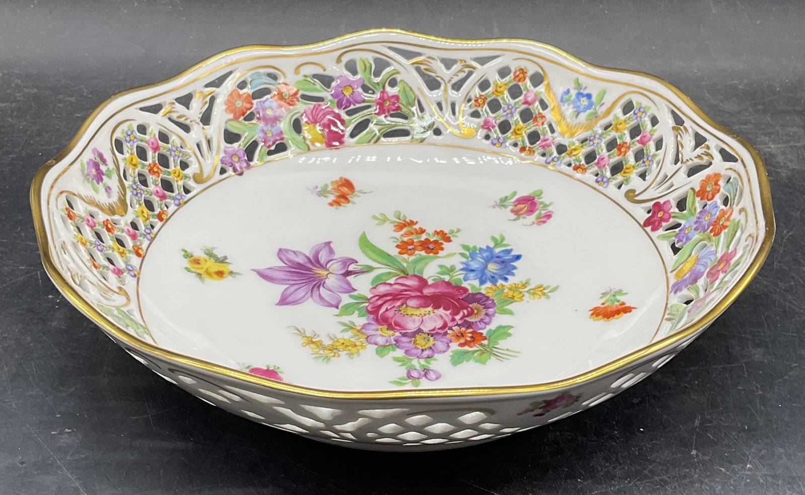 Vtg Schumann Reticulated Porc Floral Bowl Germany (1 of 6)