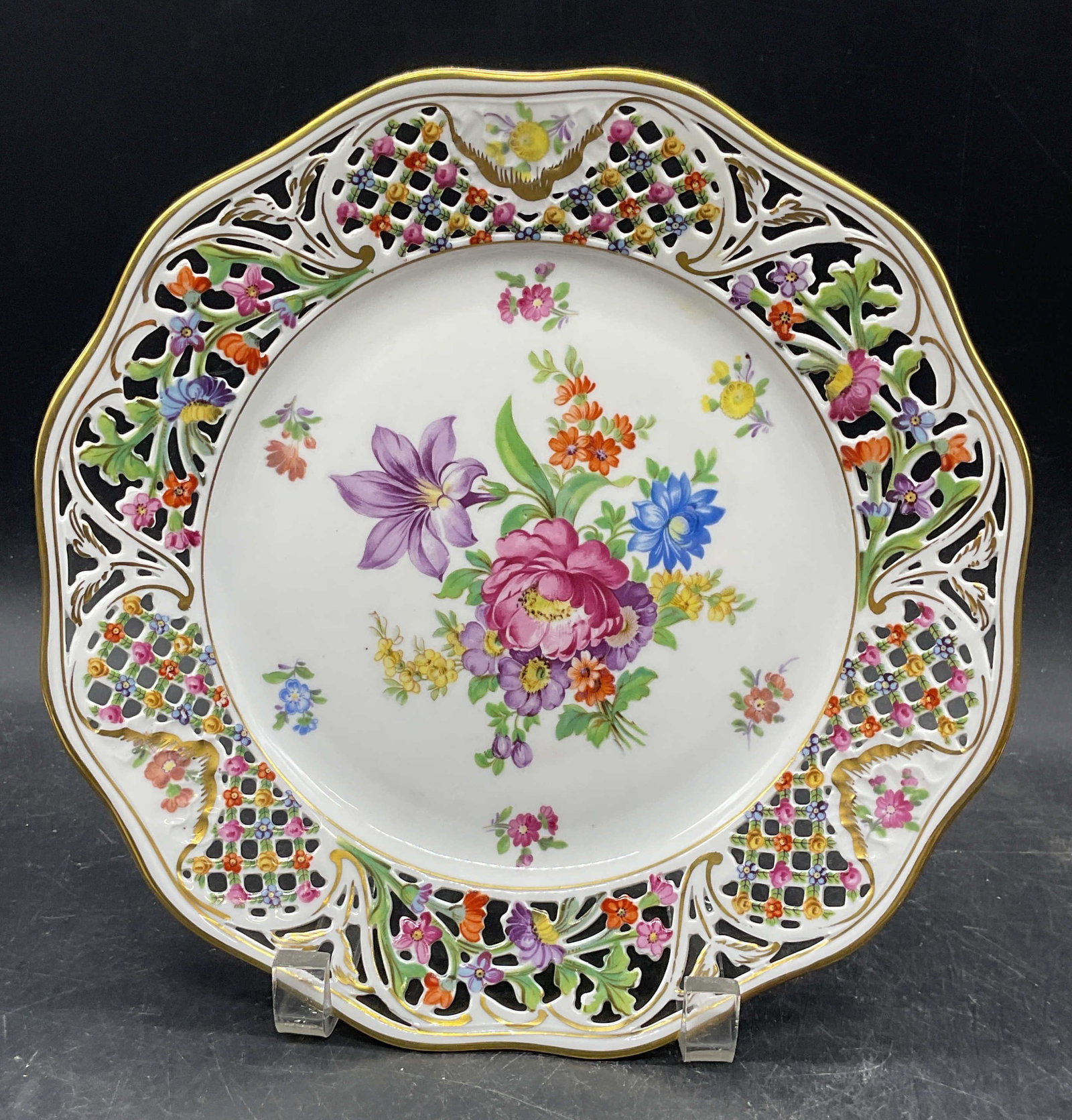 Vtg Schumann Reticulated Floral Porc Plate Germany (1 of 6)