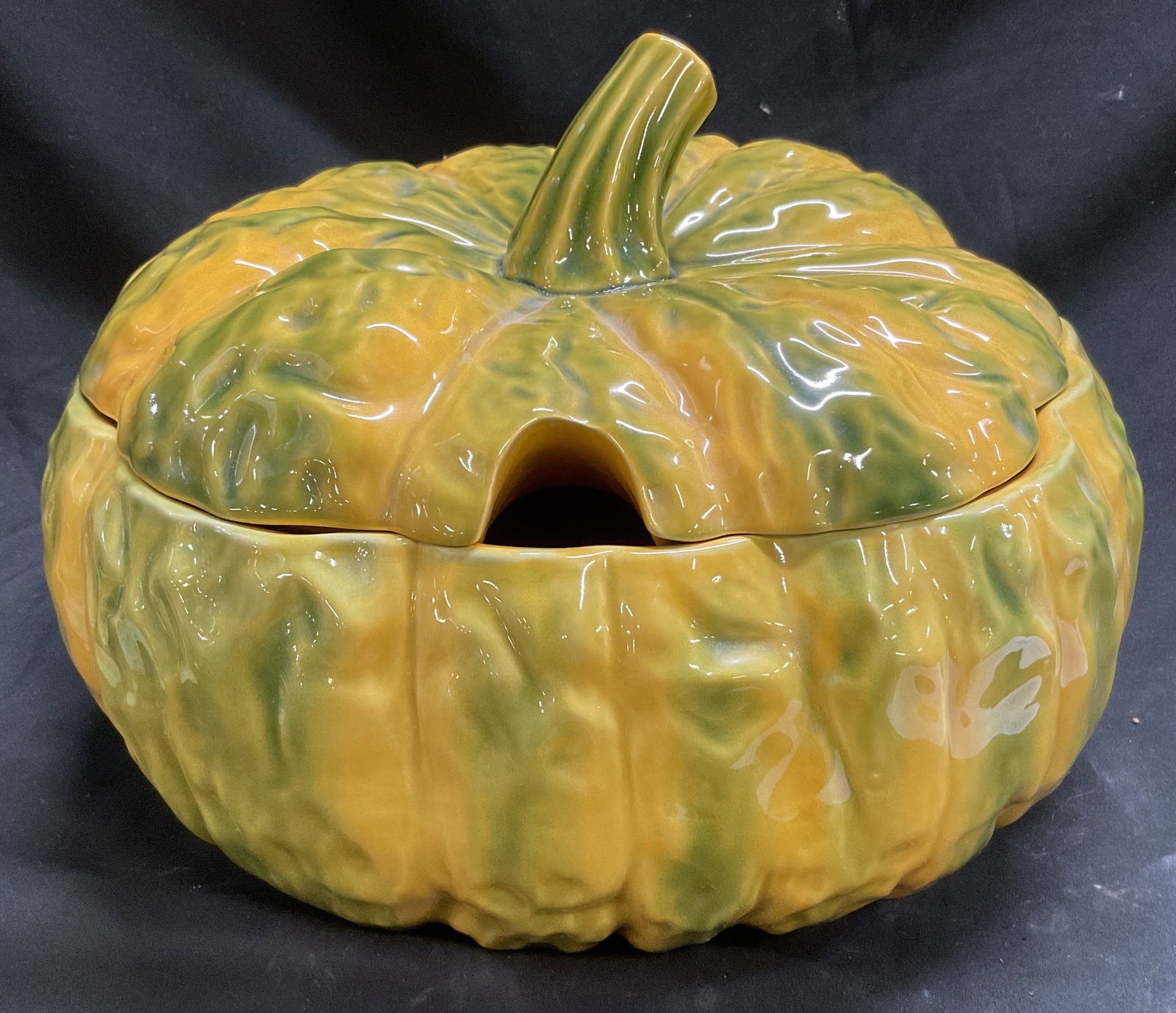 Ceramic Yellow & Green Pumpkin Tureen (1 of 7)