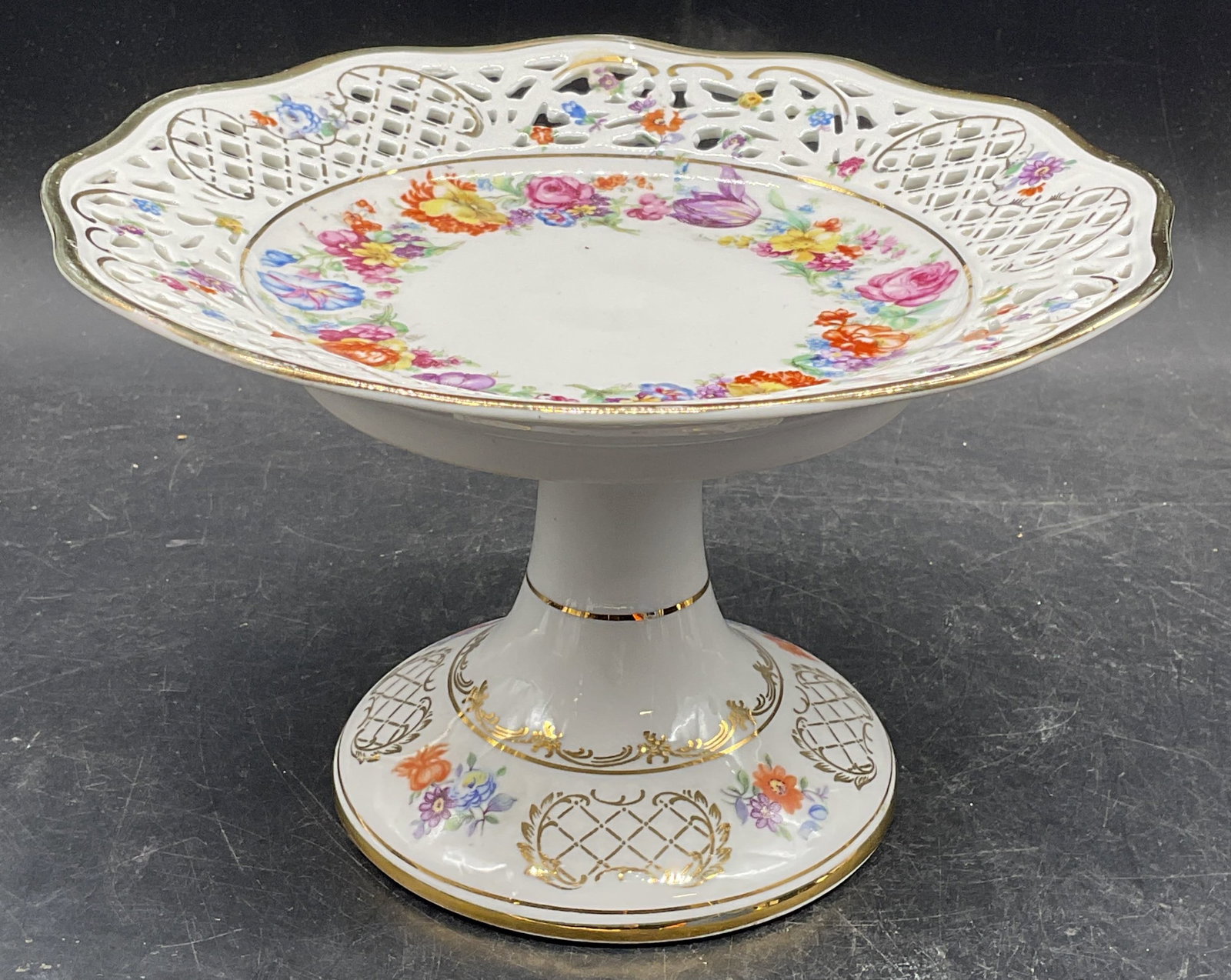 Vtg Schumann Reticulated Porc Floral Compote Germn (1 of 7)