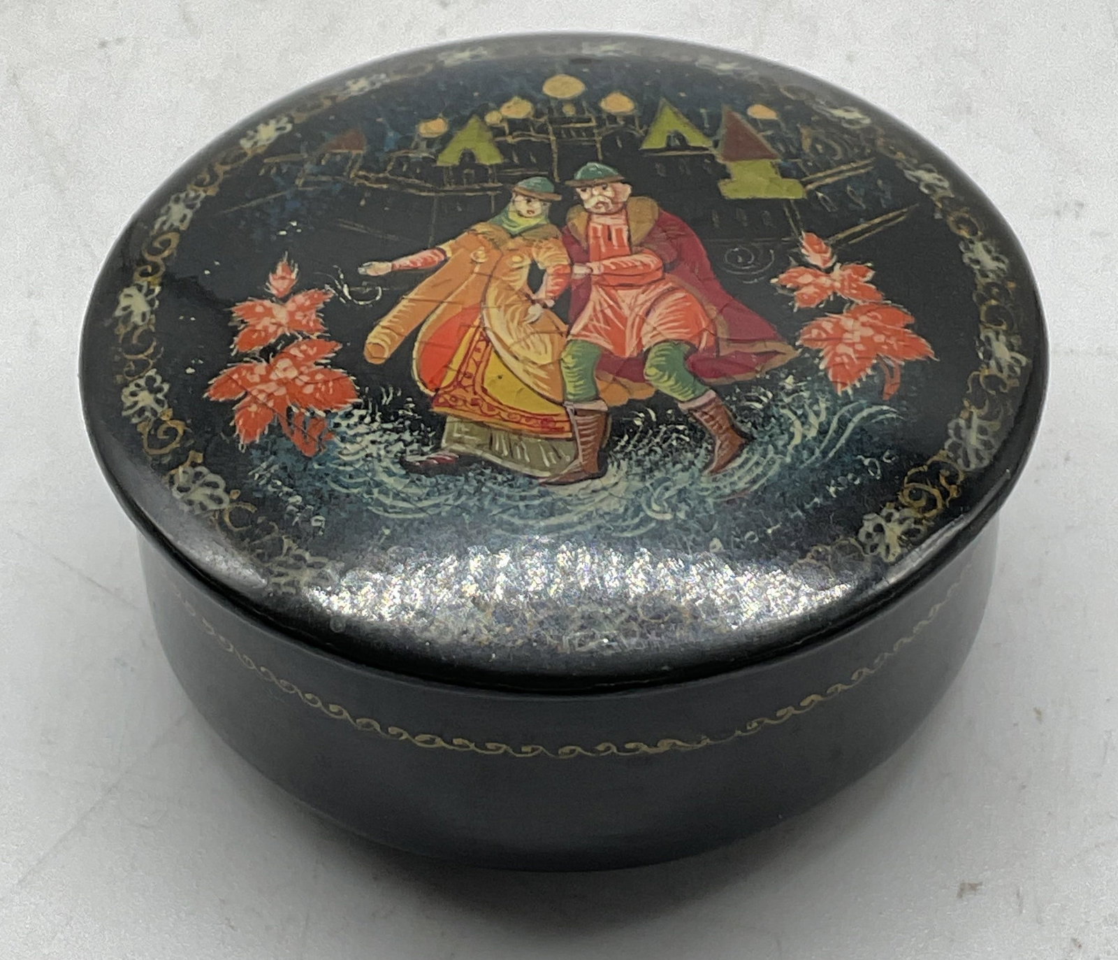 Vintage Russian Style Black Lacquer Trinket Box (1 of 6)