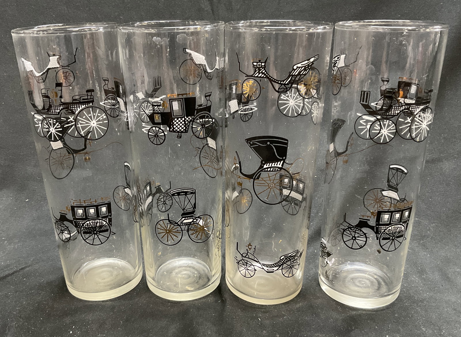 St 4 VTG 50s Carriage Motif Highball Glasses (1 of 7)