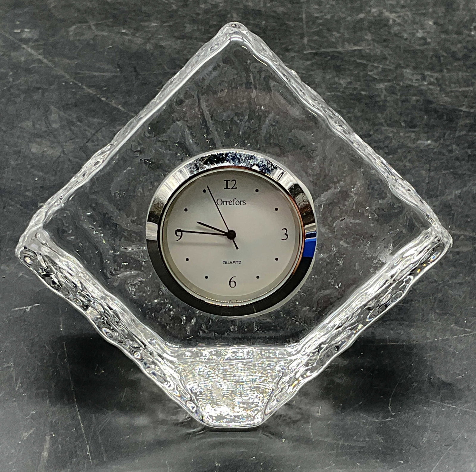 ORREFORS Sweden Textured Crystal Desk Clock (1 of 6)