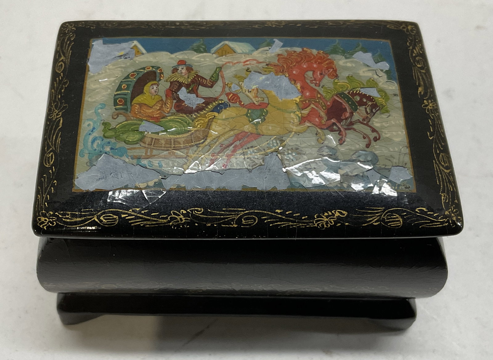 VTG Russian Folk Art Troika Scene Trinket Box (1 of 6)