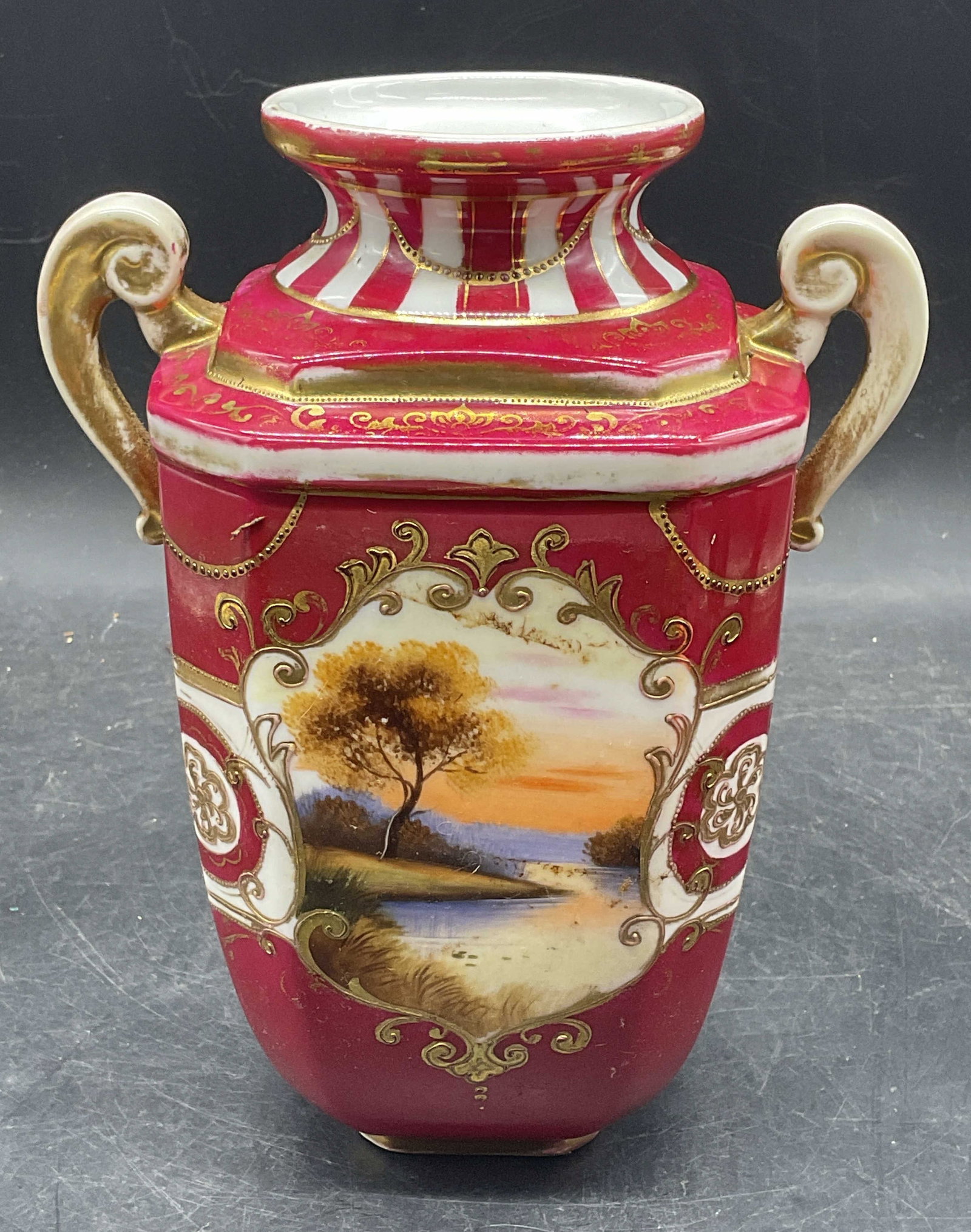 Antique Gilt Landscape Porcelain Urn Vase (1 of 6)