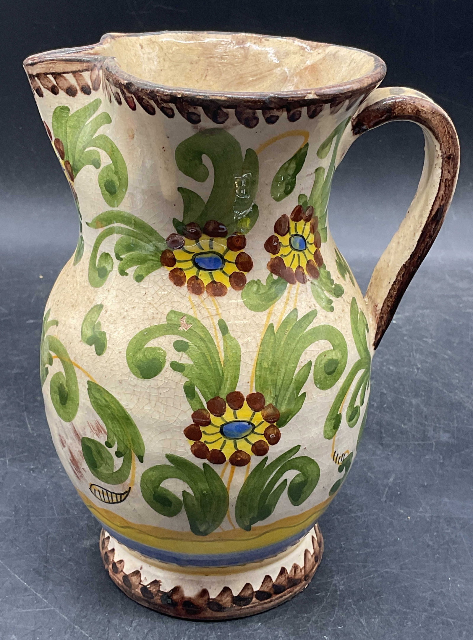 Vintage Hand Painted Floral Pottery Pitcher Italy (1 of 6)