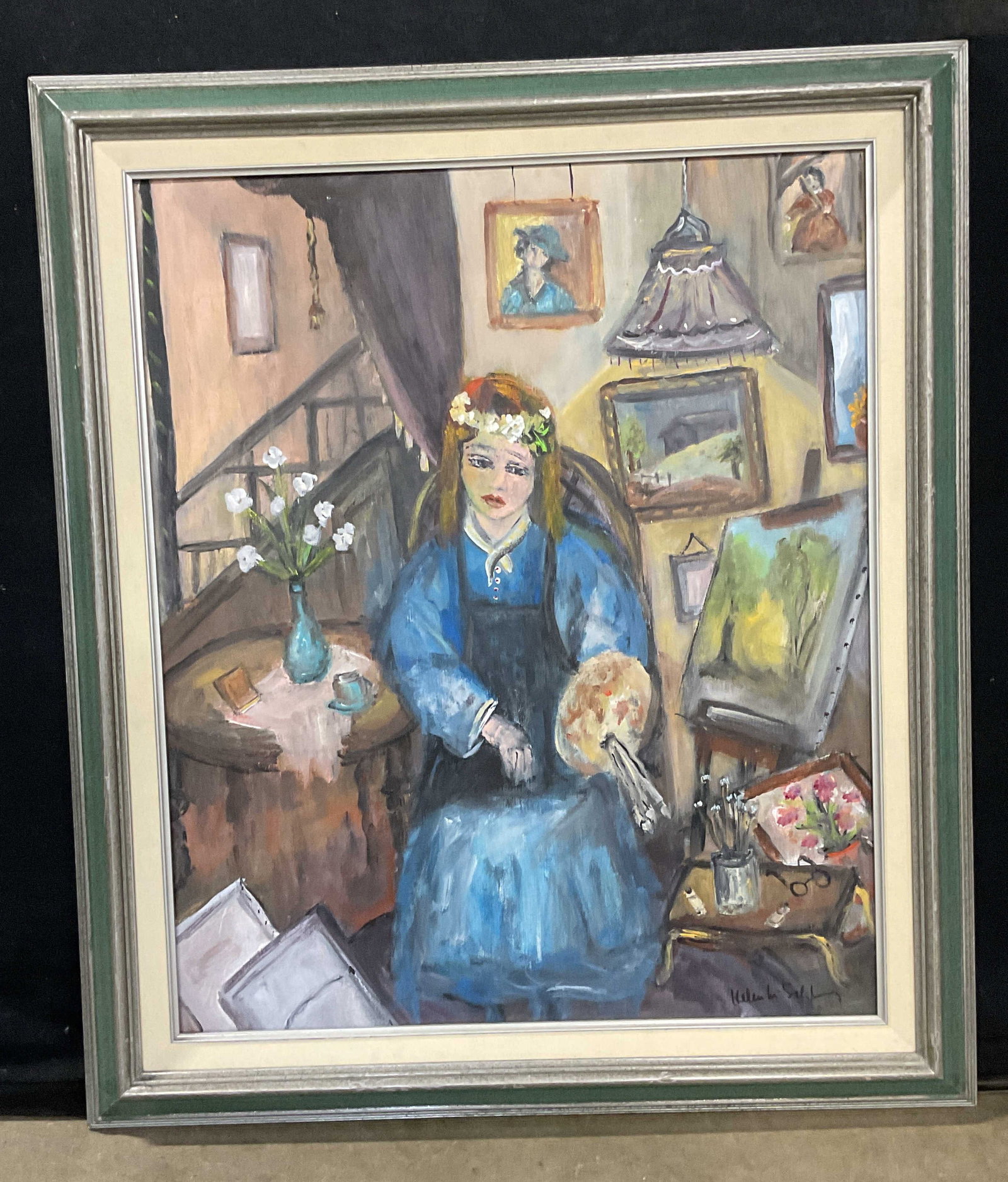 Sgn Helen Salzberg Self Portrait Oil Painting (1 of 7)