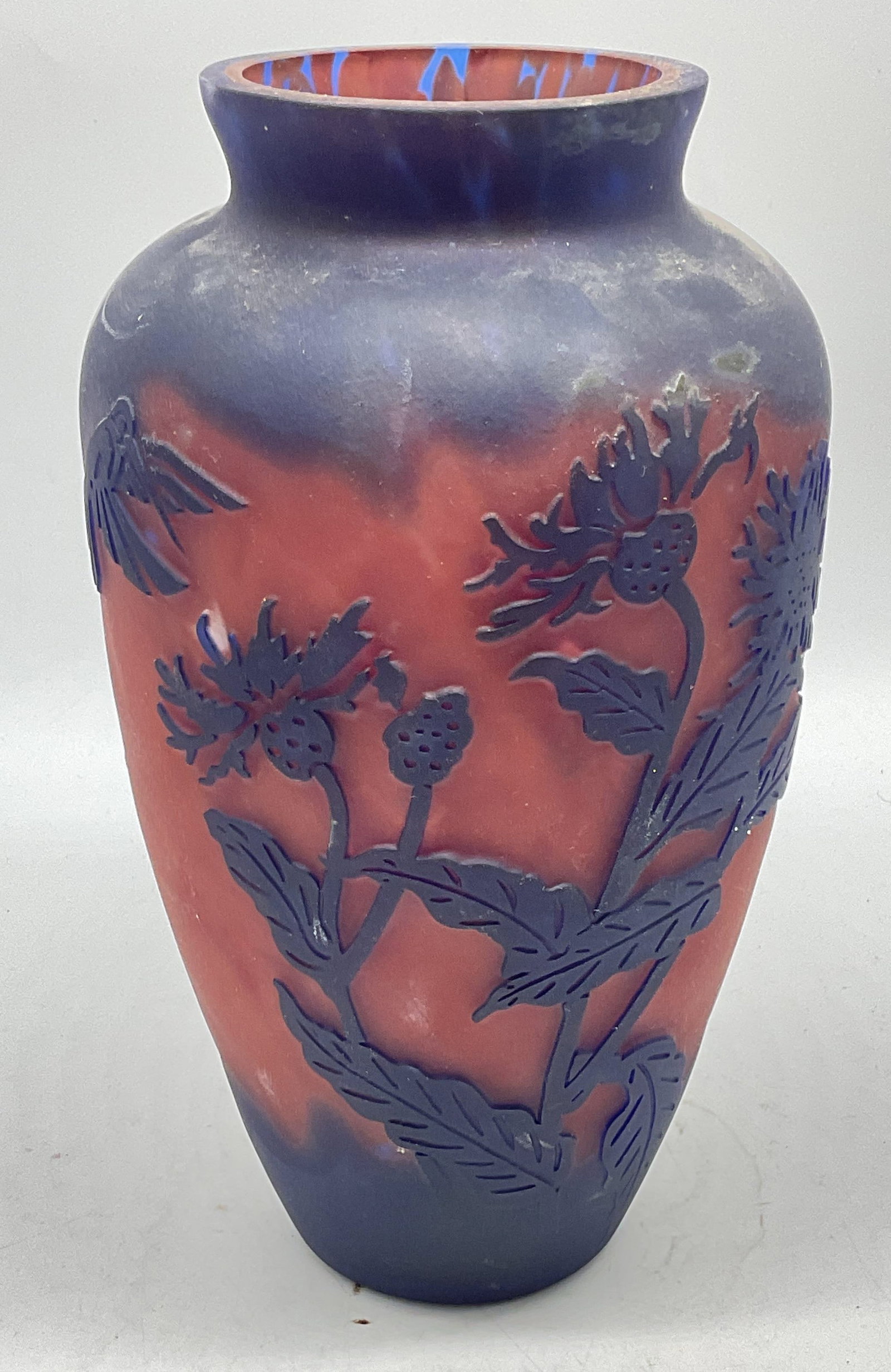 Art Nouveau Style Blue & Red Cameo Glass Vase (1 of 6)