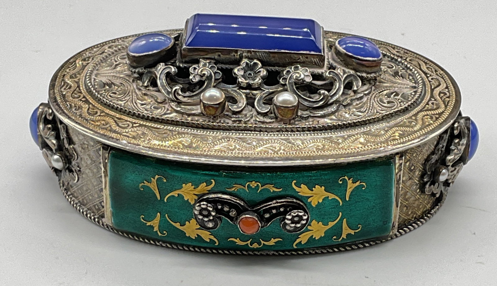 Antique Euro Sterling Silver Jeweled Trinket Box (1 of 7)