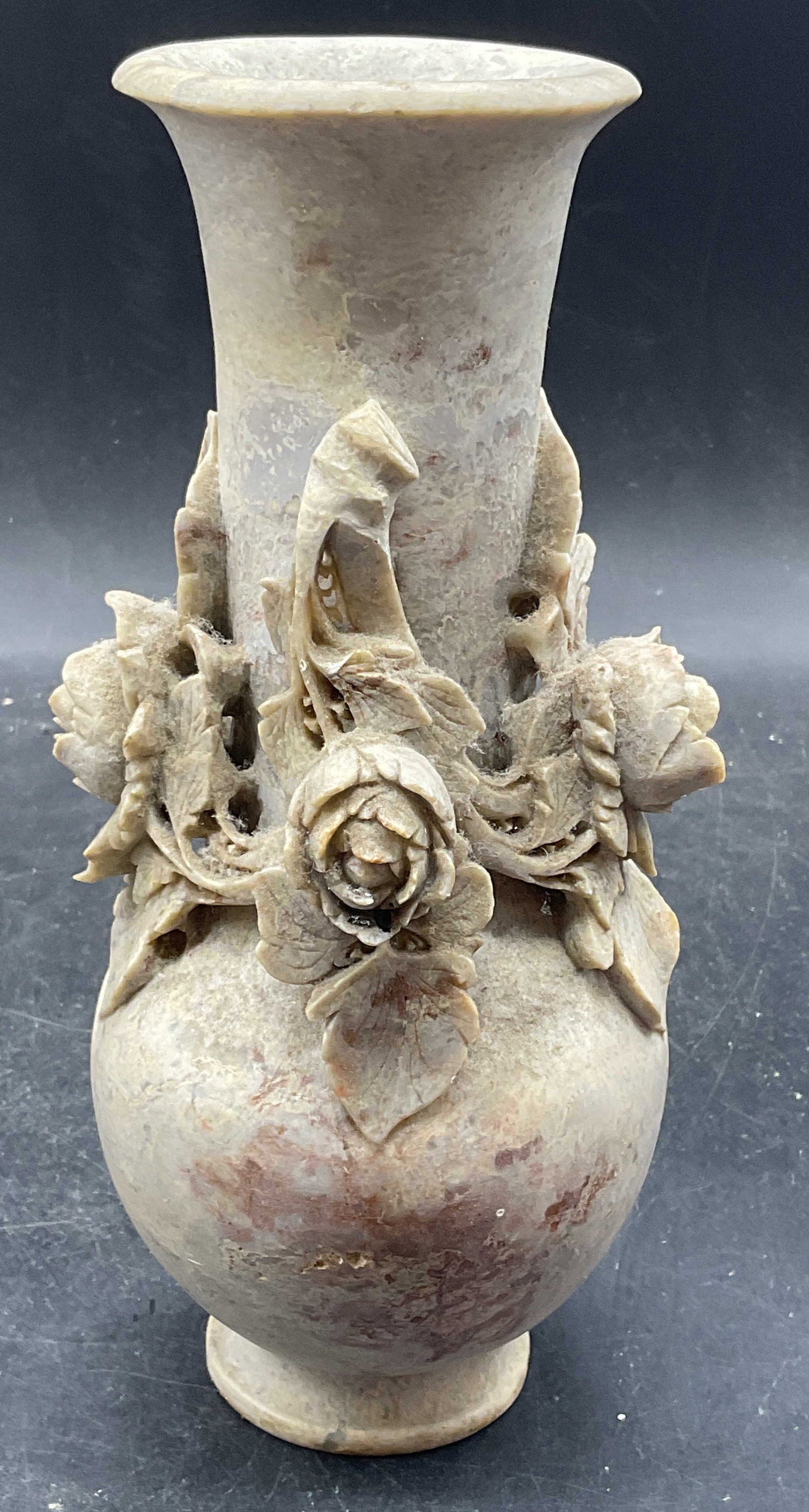 Vintage Hand Carved Stone Floral Relief Vase (1 of 6)
