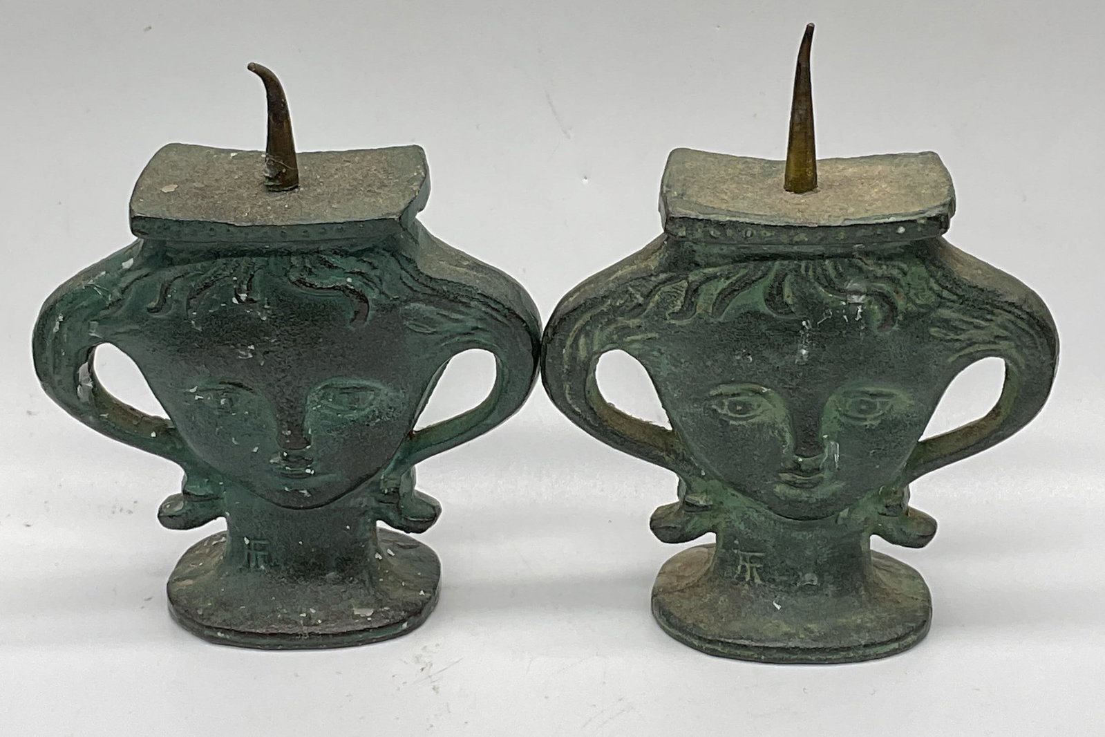 Pair Bronze Patinated Iron Woman Candle Holders (1 of 6)