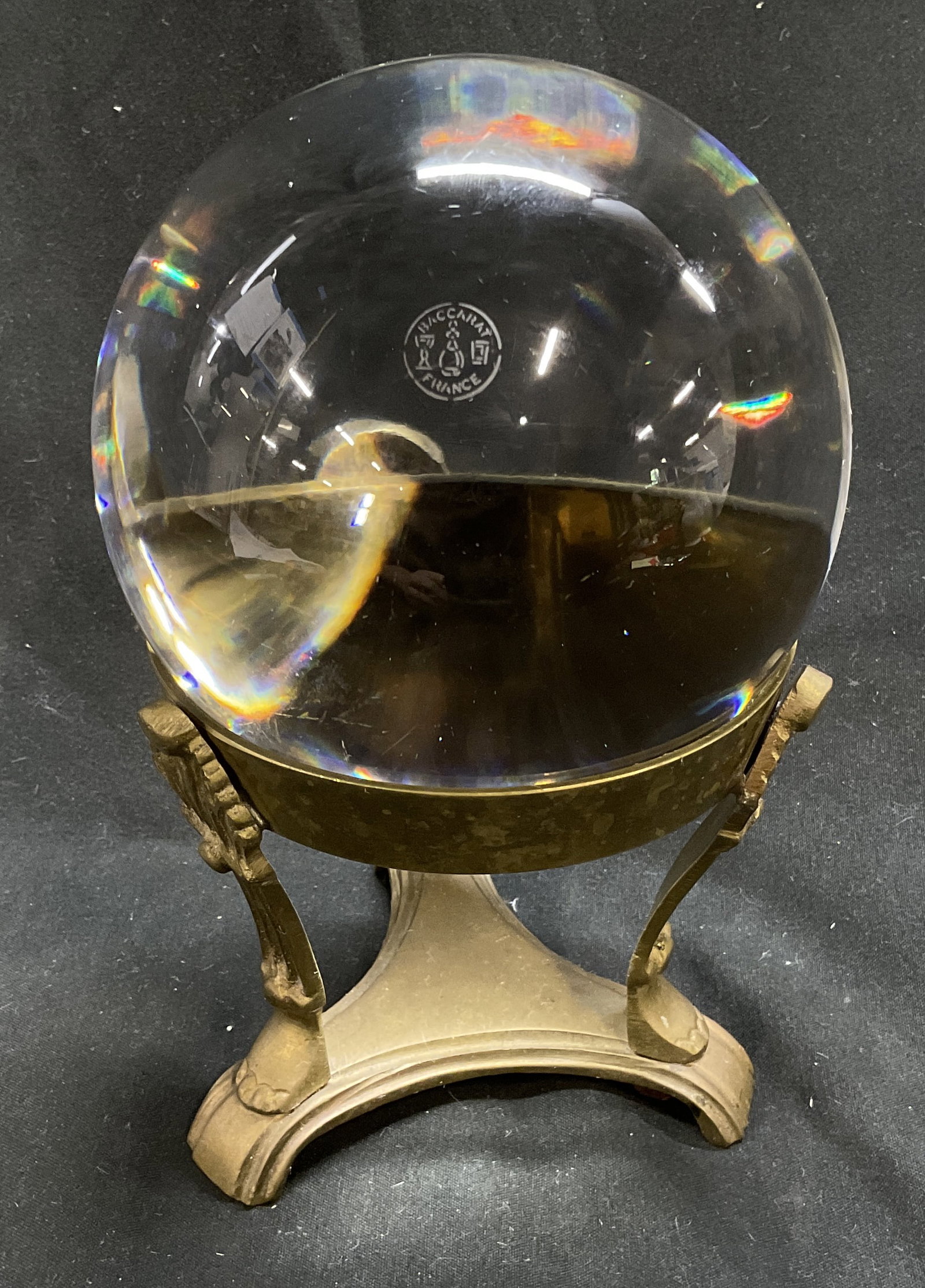 Baccarat Crystal Ball on Brass Stand FRANCE (1 of 8)