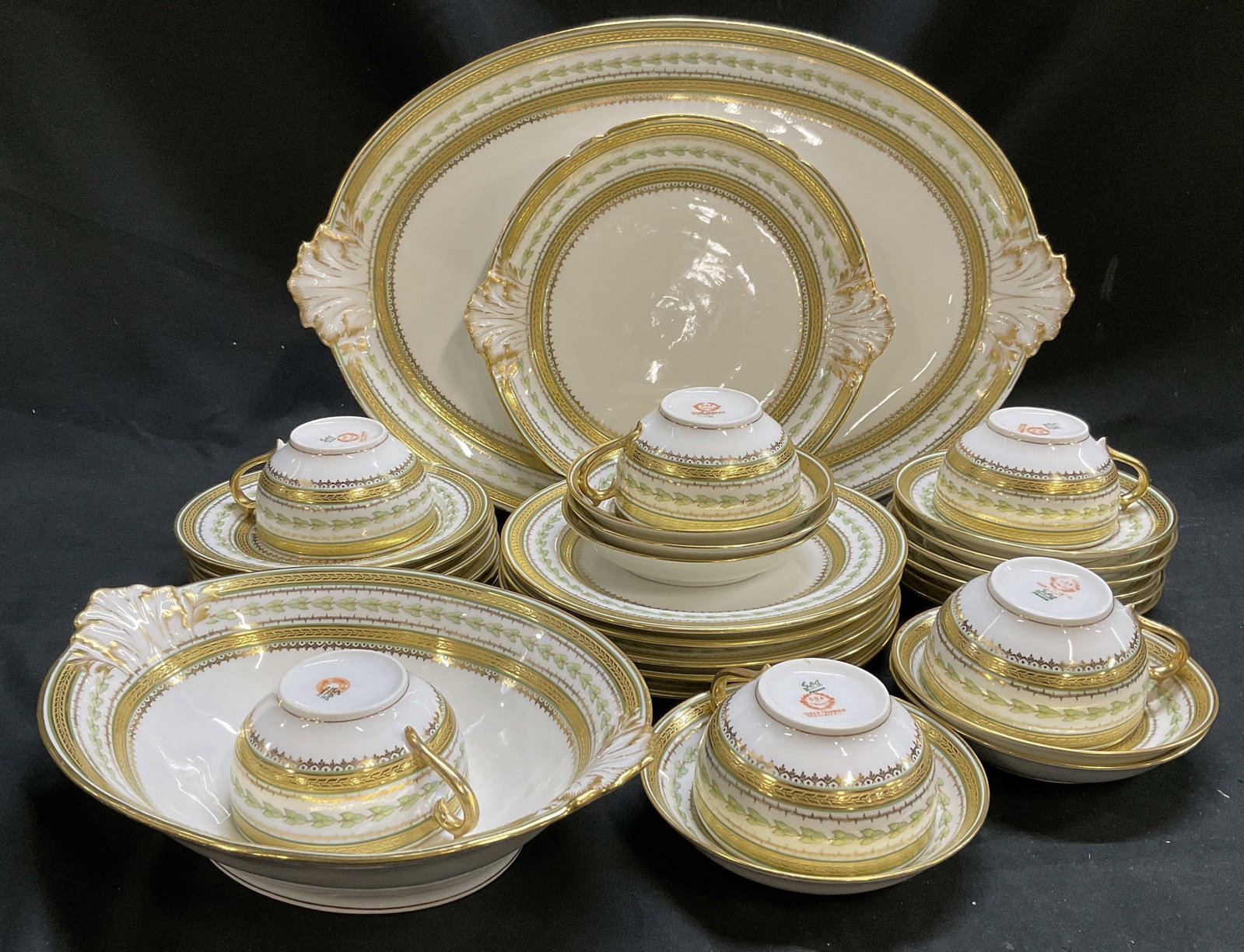 GDA Limoges Green and Gold Porcelain prtl Set, 31 (1 of 11)