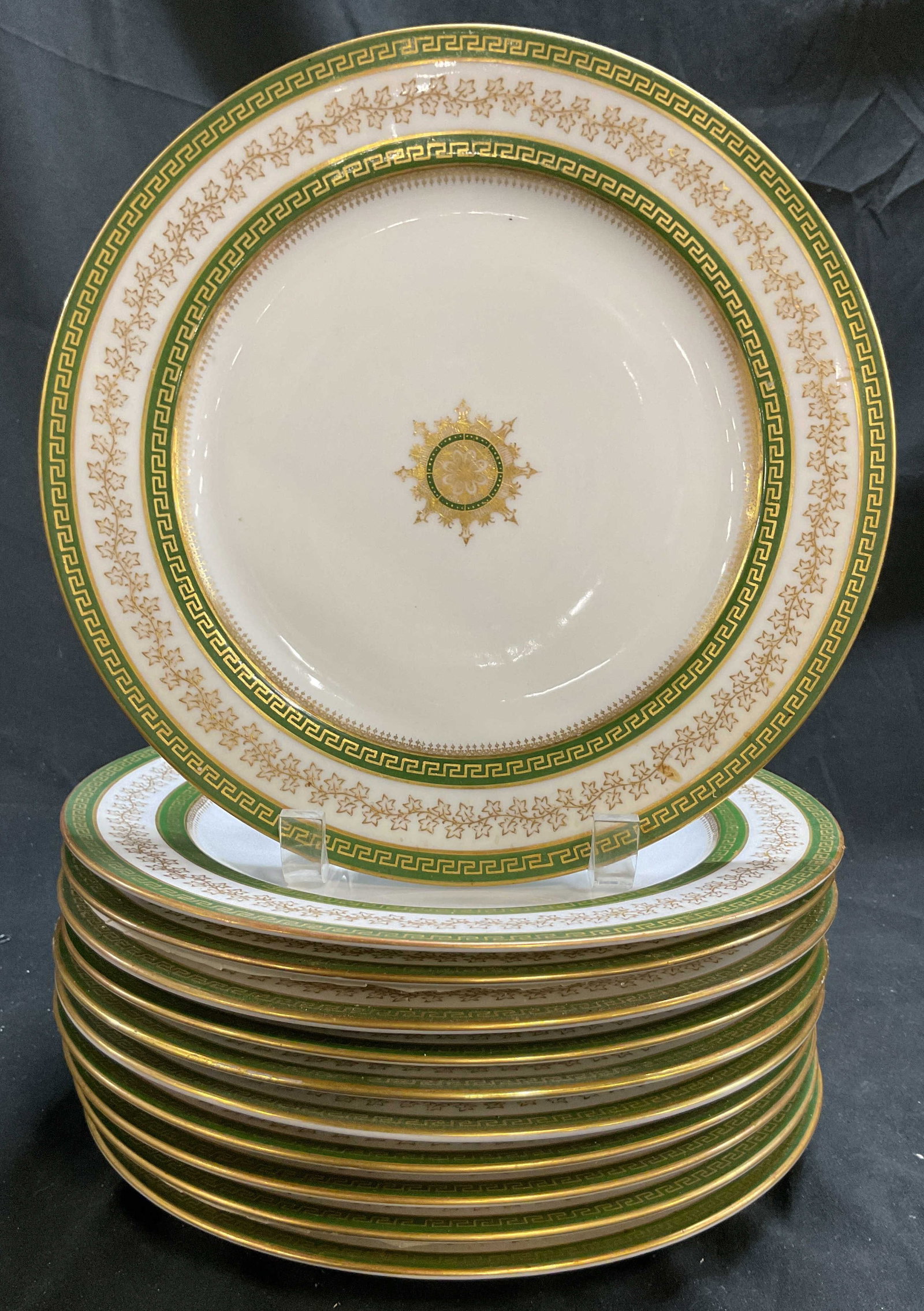 Antq Set 11 French Limoges Green Gold Dinner (1 of 11)