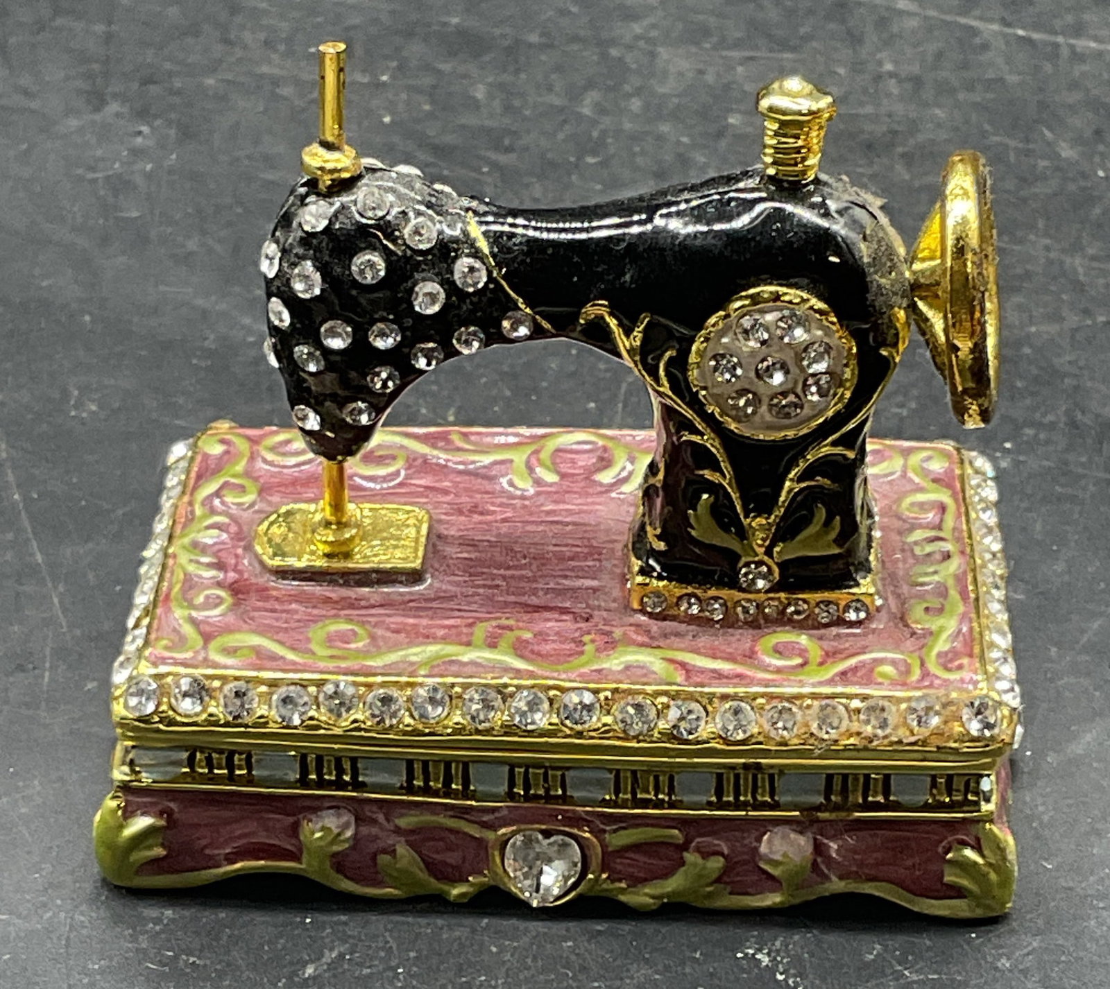 Sgn Enameled Crystal Sewing Machine Trinket Box (1 of 7)
