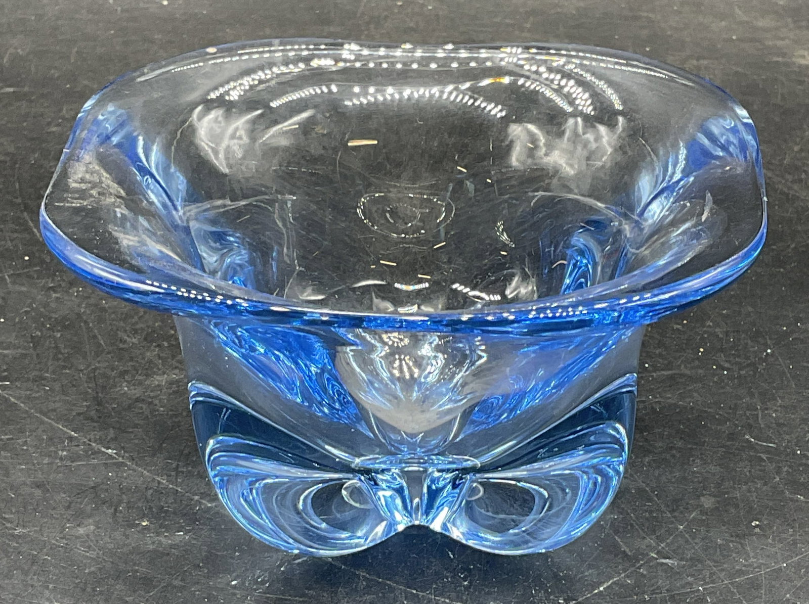 Hand Blown Blue Art Glass Pinched Foot Bowl (1 of 6)