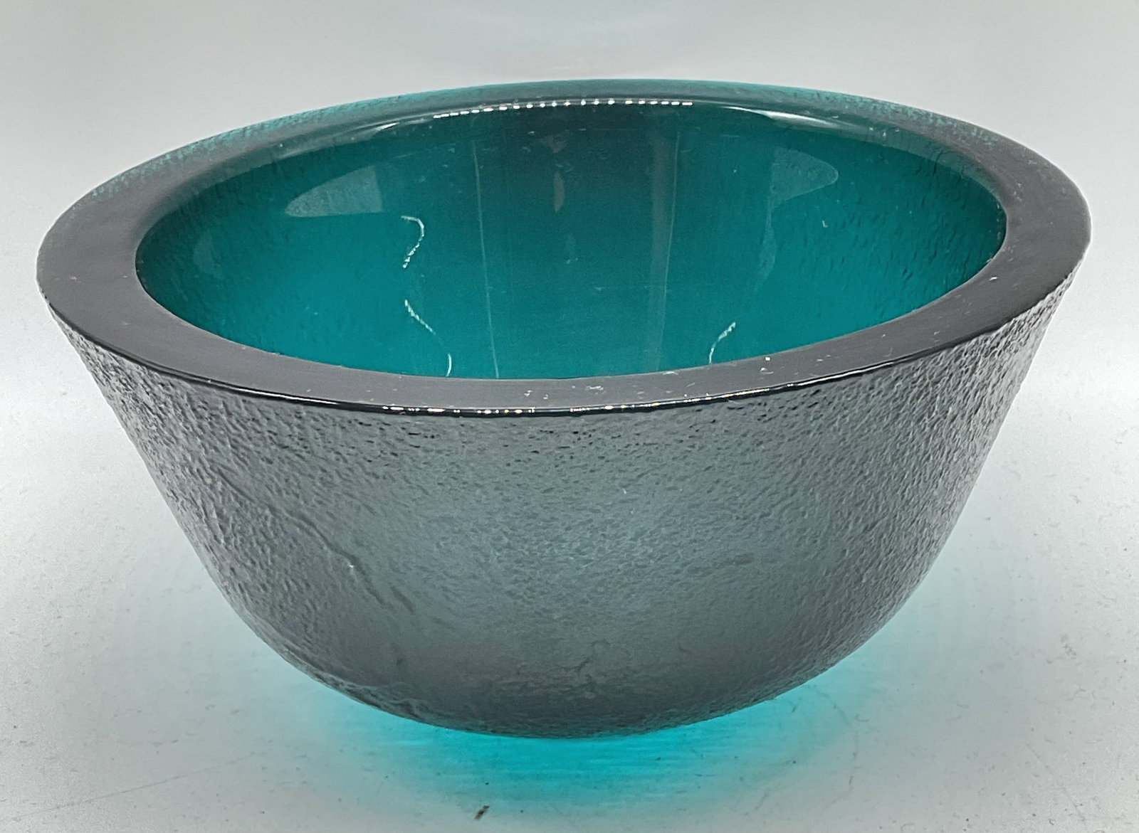 Heavy Teal Textured Art Glass Centerpiece Bowl (1 of 6)