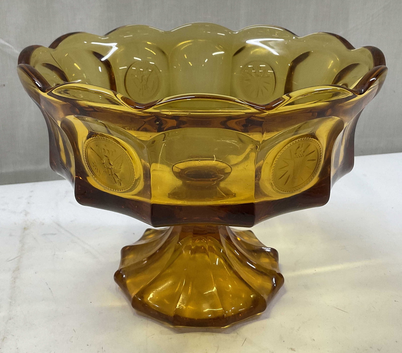 Fostoria Coin Amber Glass Compote Fruit Bowl (1 of 7)