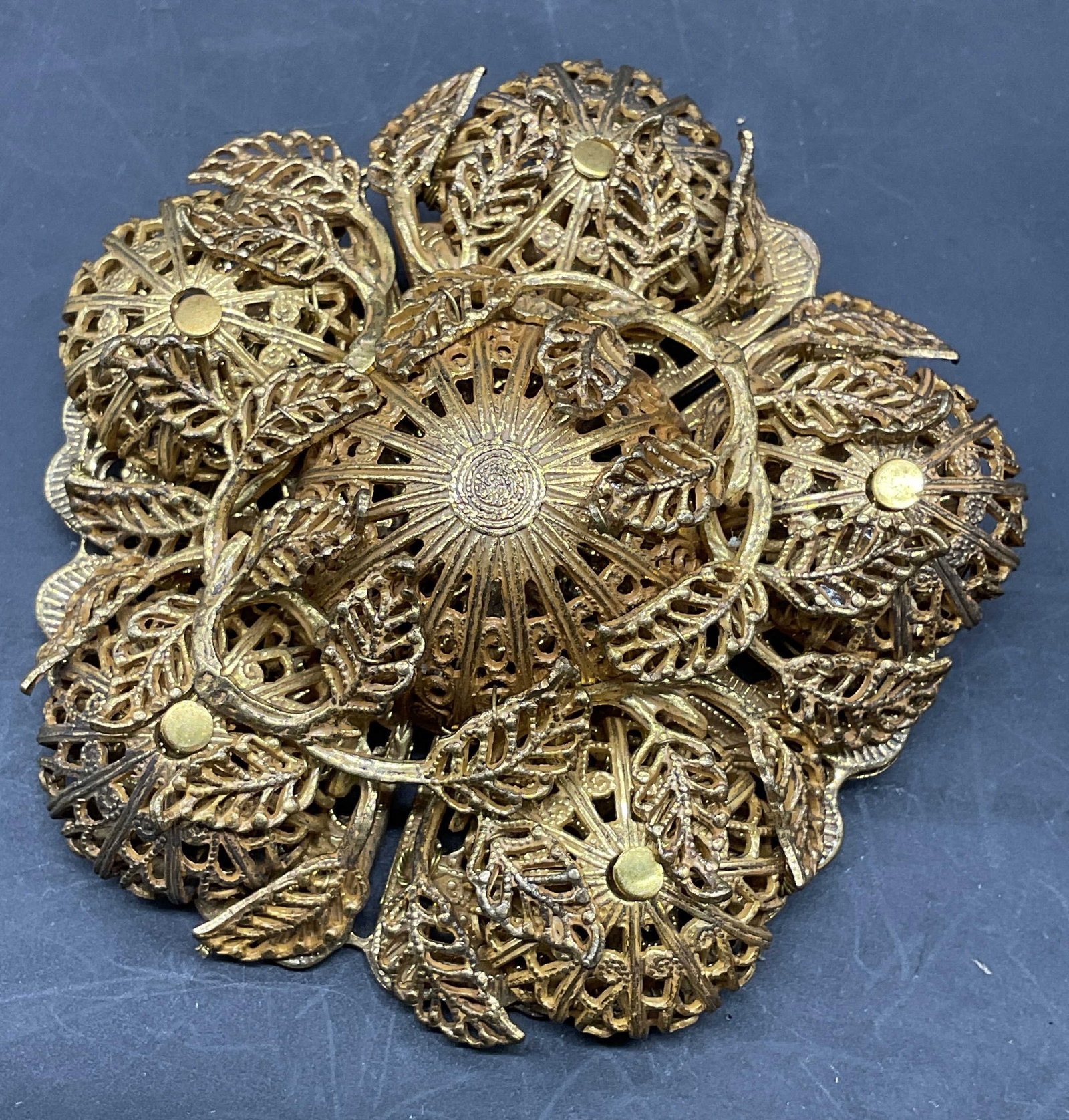Miriam Haskell Gold Pl Filigree Flower Brooch (1 of 6)