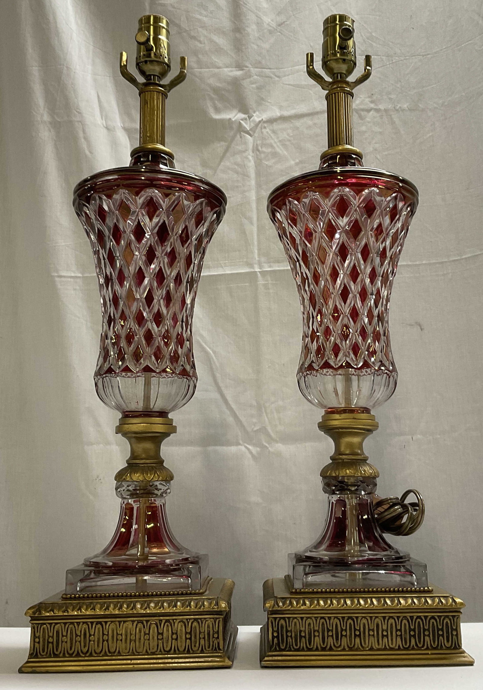 Lt2 Ruby Red Diamond-Point Crystal Lamps 28in (1 of 15)