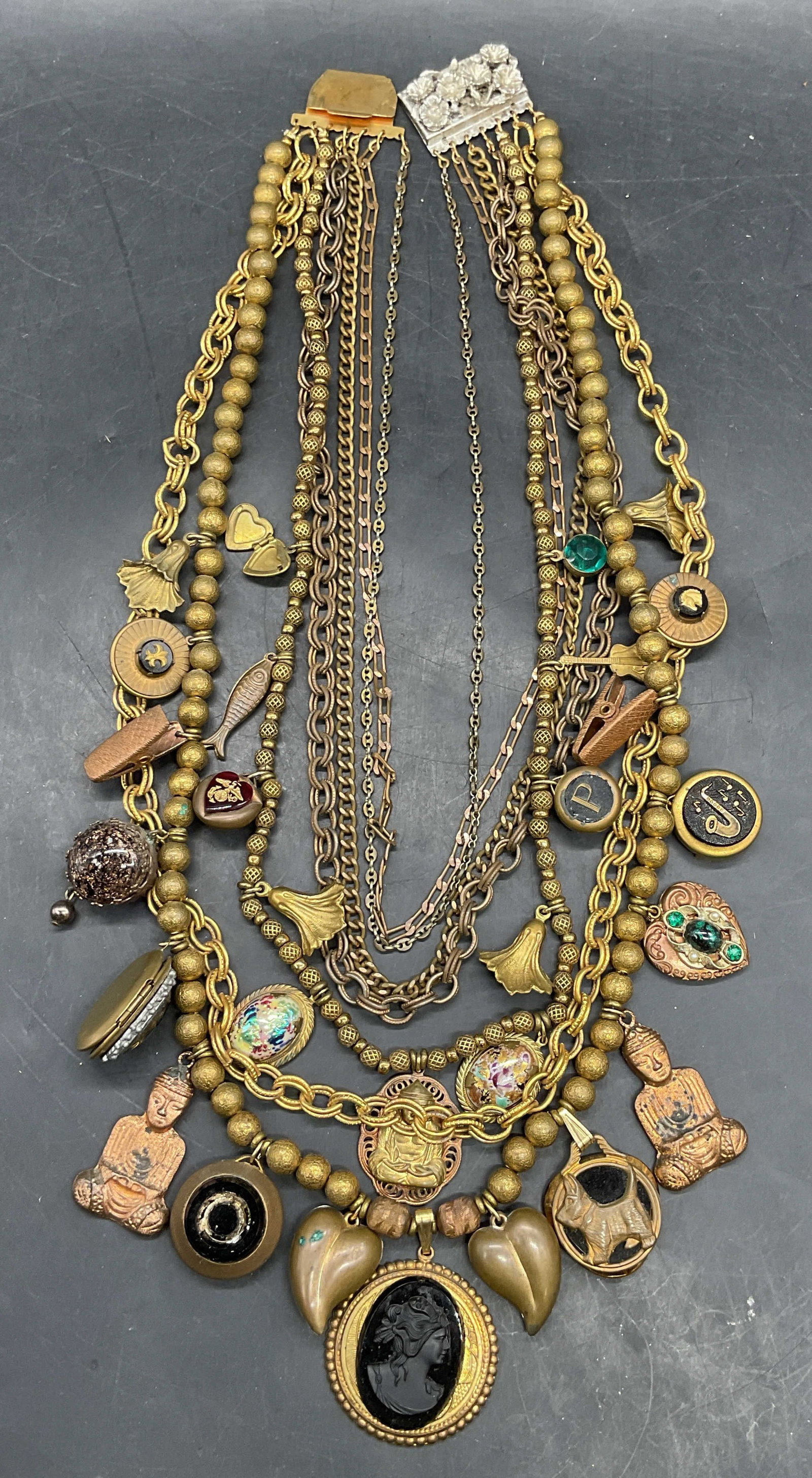 Vintage Gold Tone Statement Charm Necklace (1 of 6)