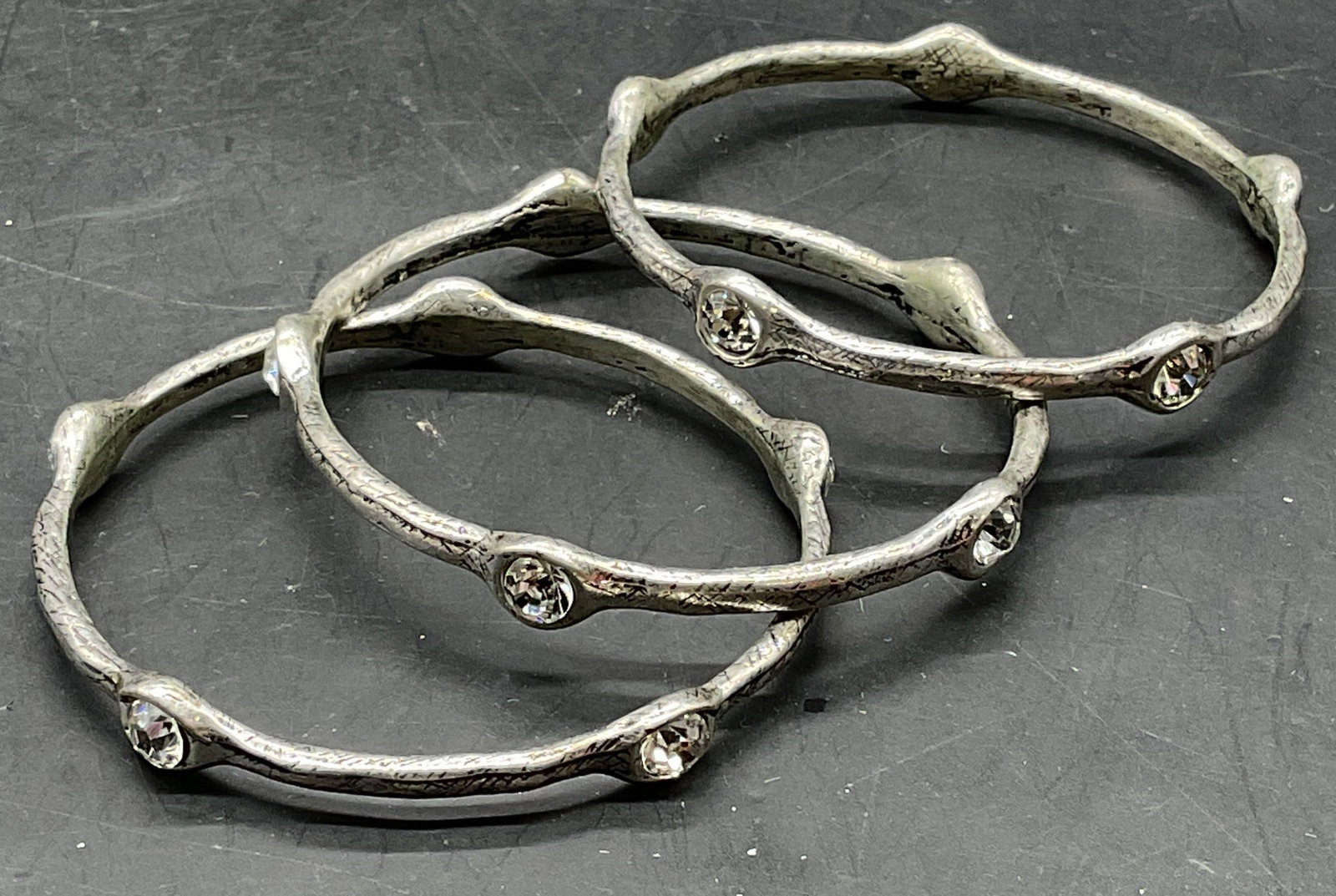 Set 3 Silver Tone Crystal Bangle Bracelets (1 of 7)