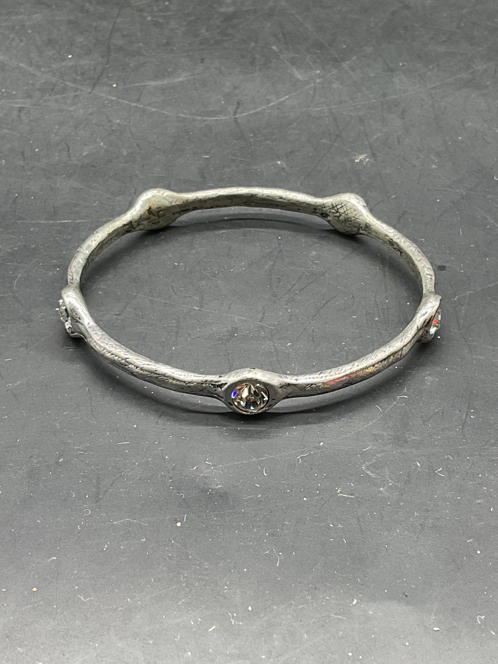 Set 3 Silver Tone Crystal Bangle Bracelets - 3