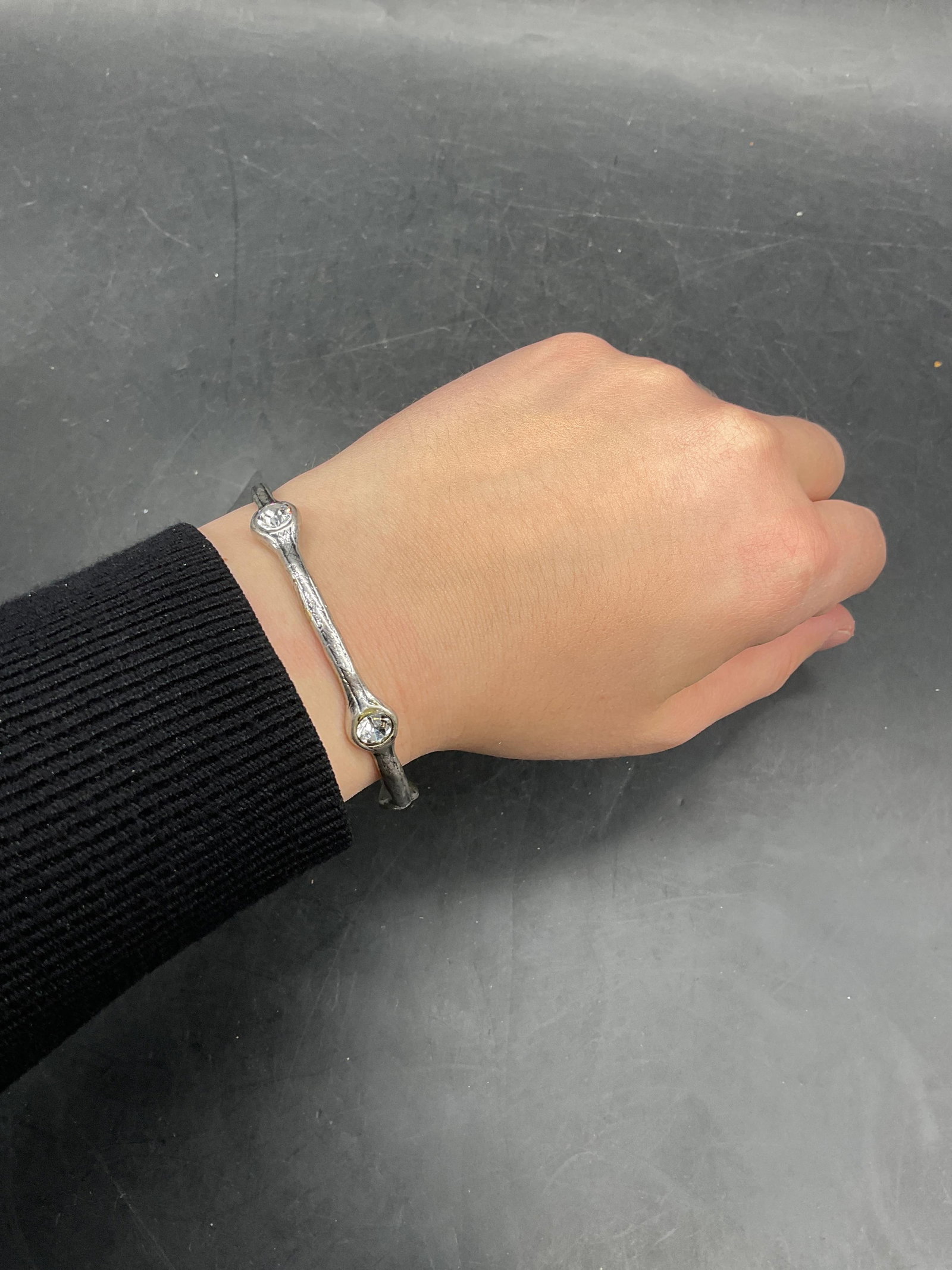 Set 3 Silver Tone Crystal Bangle Bracelets - 6