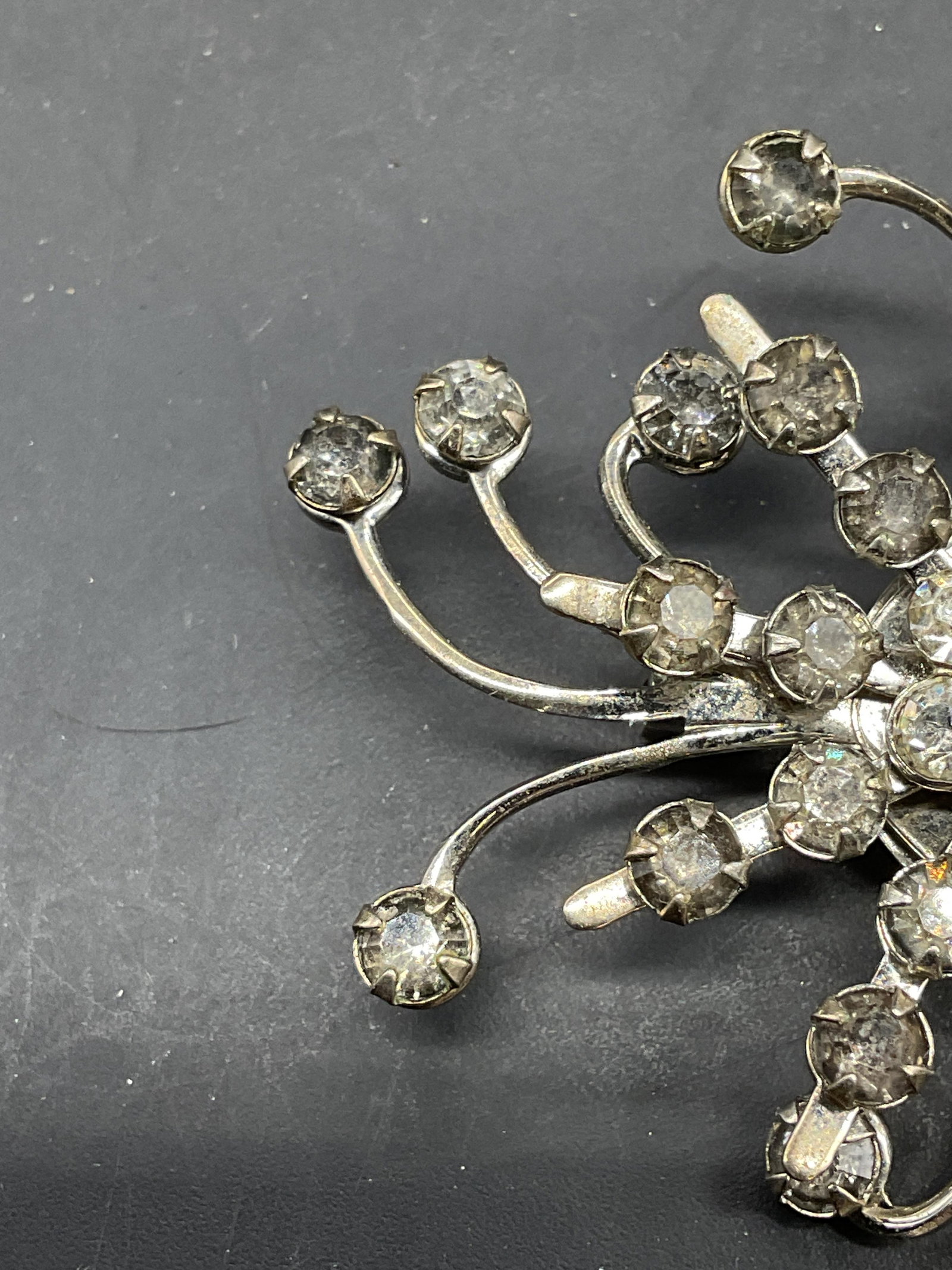 Silver Tone Crystal Flower Brooch - 2