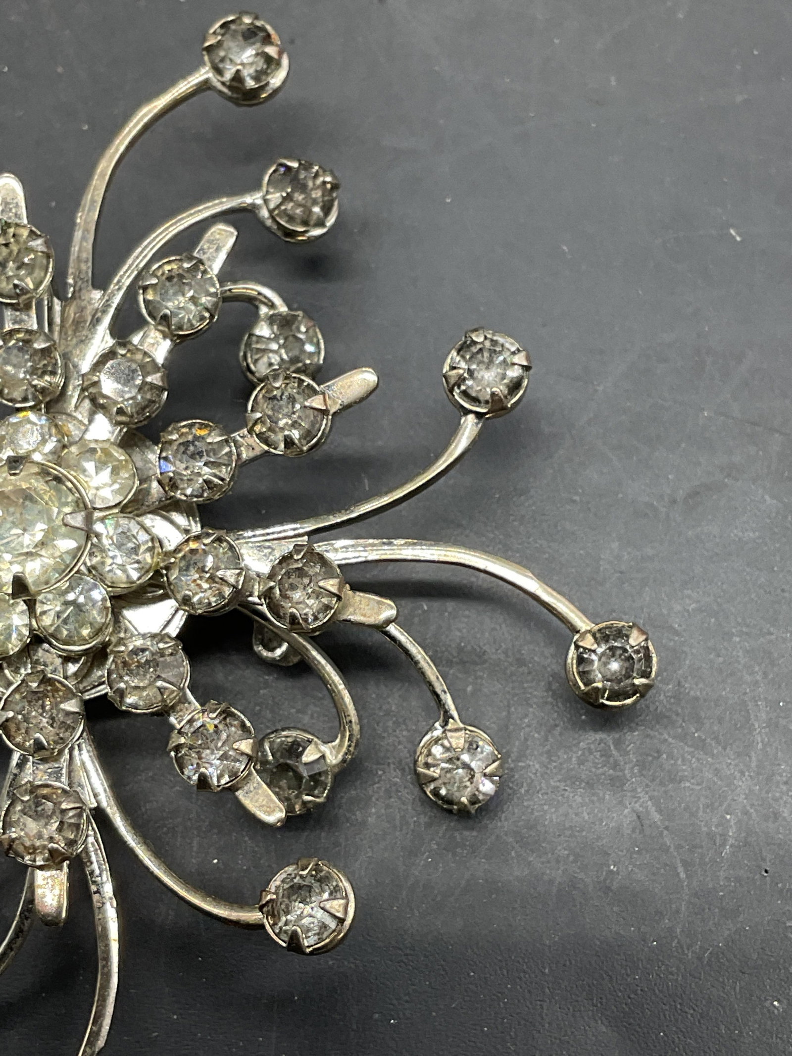 Silver Tone Crystal Flower Brooch - 4