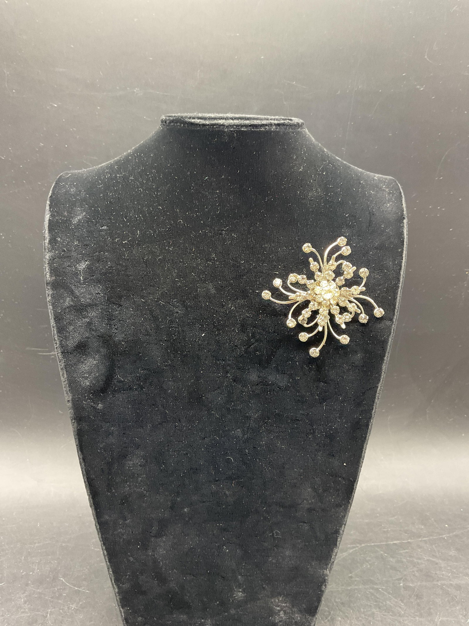 Silver Tone Crystal Flower Brooch - 6