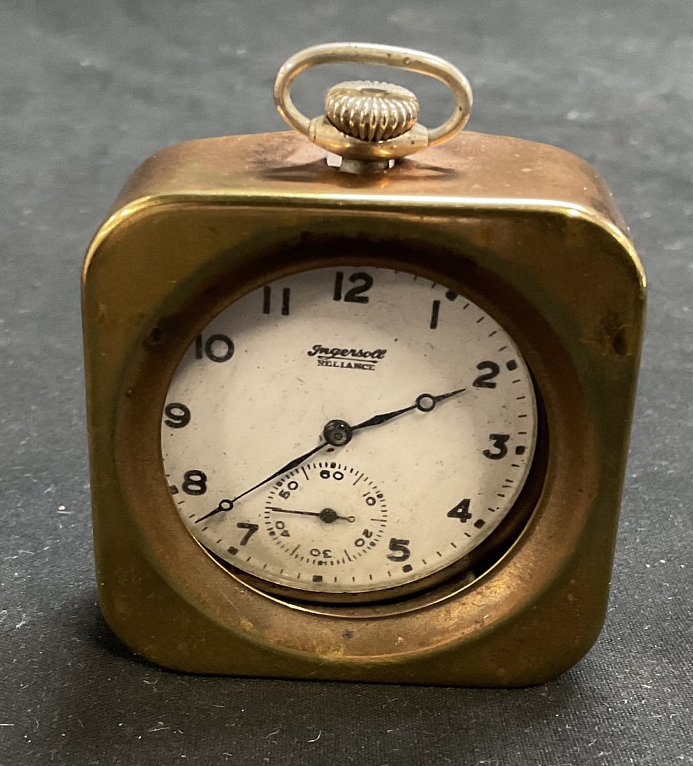 ANTQ 1900s Ingersoll Reliance Brass Pocket Watch (1 of 7)
