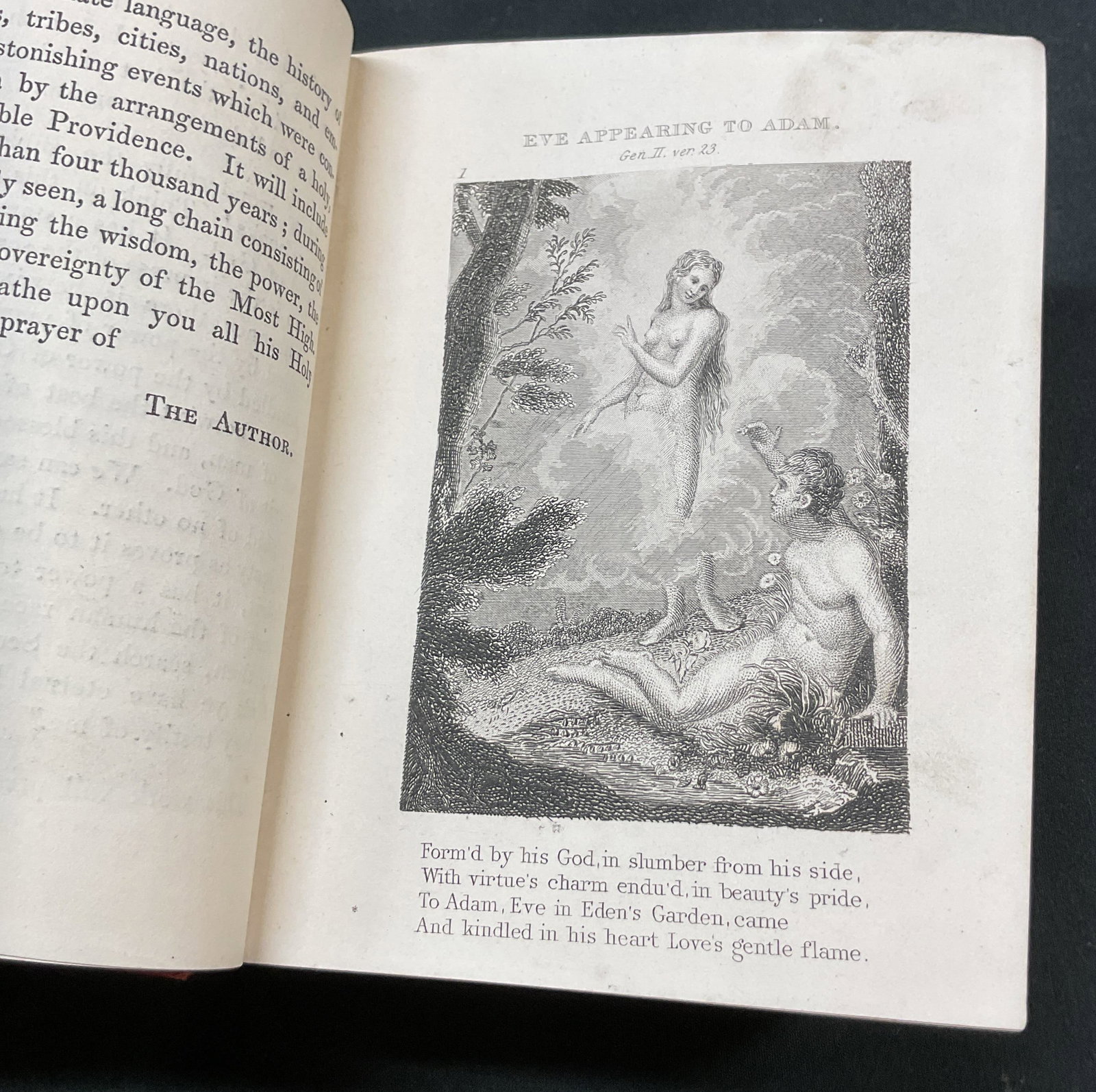 1841 Scripture History Vol 1 Fletcher Illus Bk+: Scripture History Volume 1 by Rev. Alexander Fletcher. Illustrated with 242 engravings. George Virtue 26 Ivy Lane, 1841. Hard cover red leather bound with gilt embossed trim. Measures approx 5 x 5.5