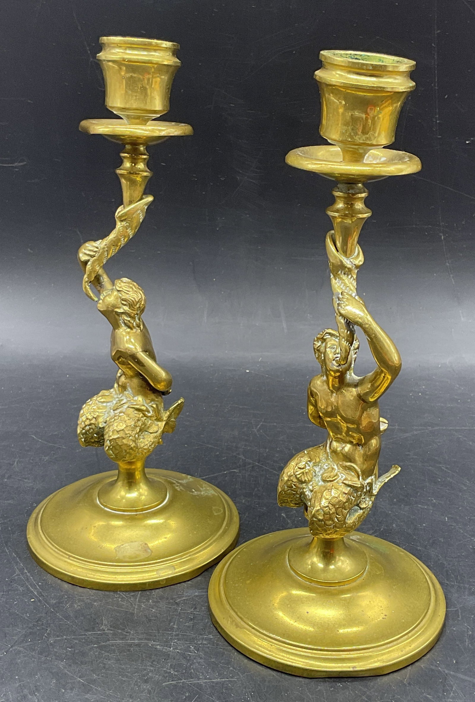 Pair Brass Classical Merman Candle Holders (1 of 6)
