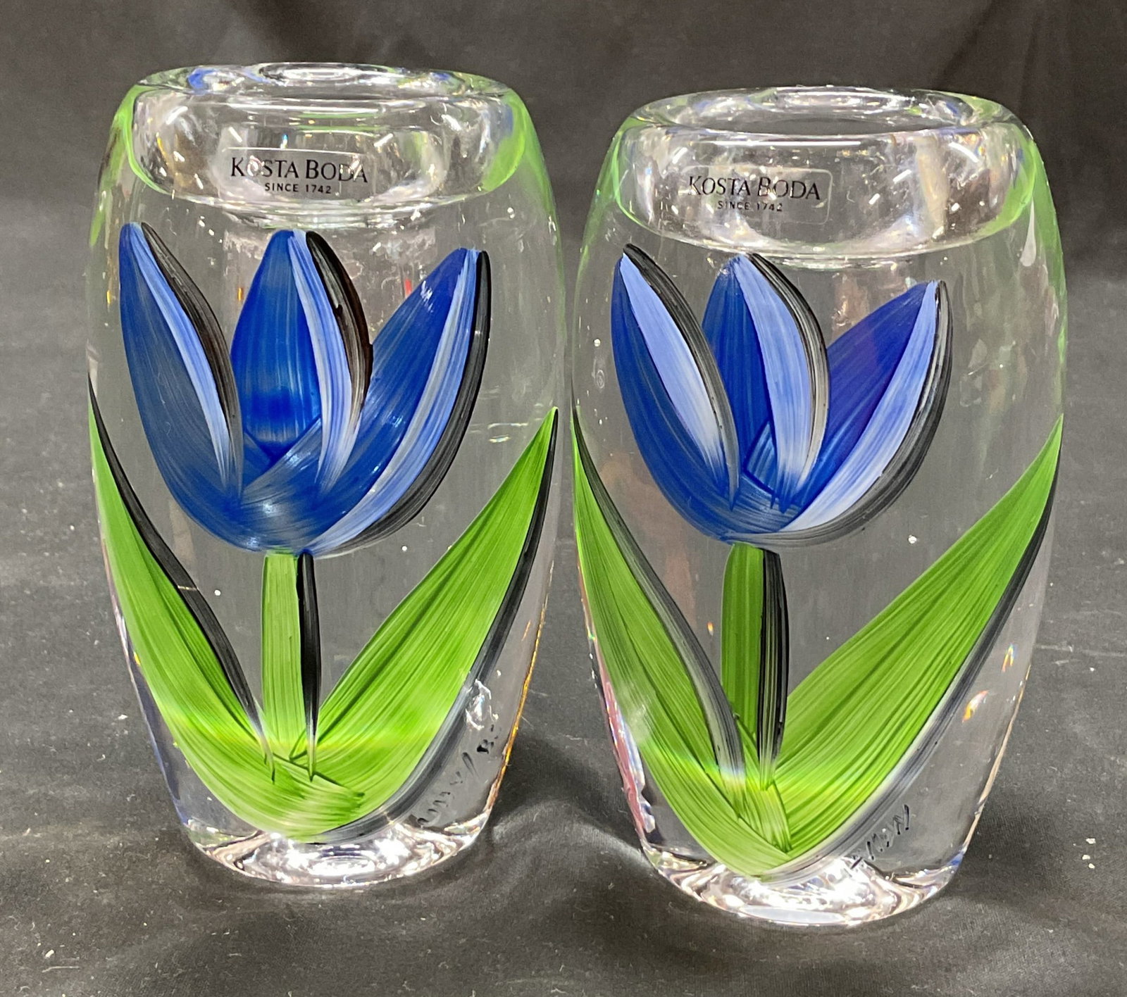 Pair SGND Kosta Boda Glass Painted Candle Holders (1 of 7)