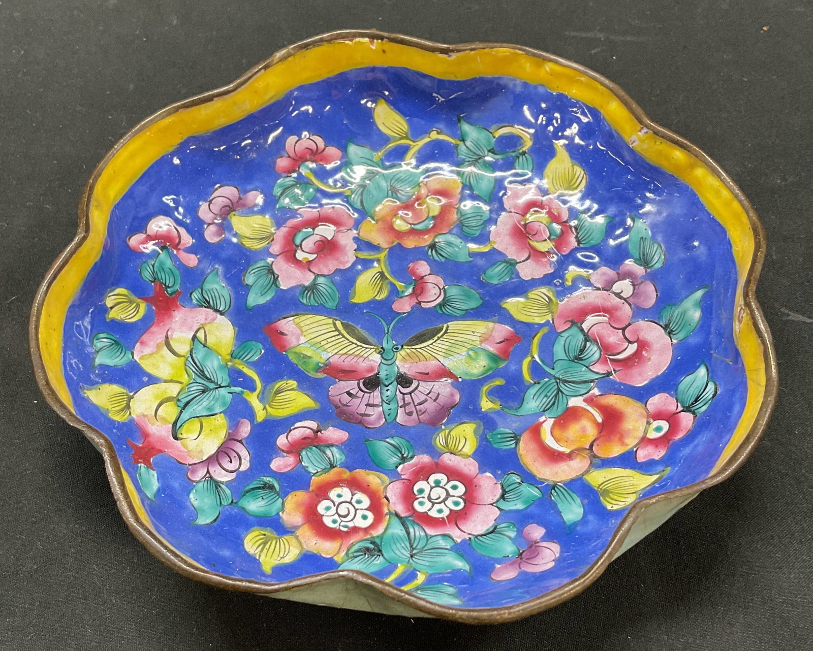 Vtg Chinese Cloisonne Butterfly & Floral Dish (1 of 7)