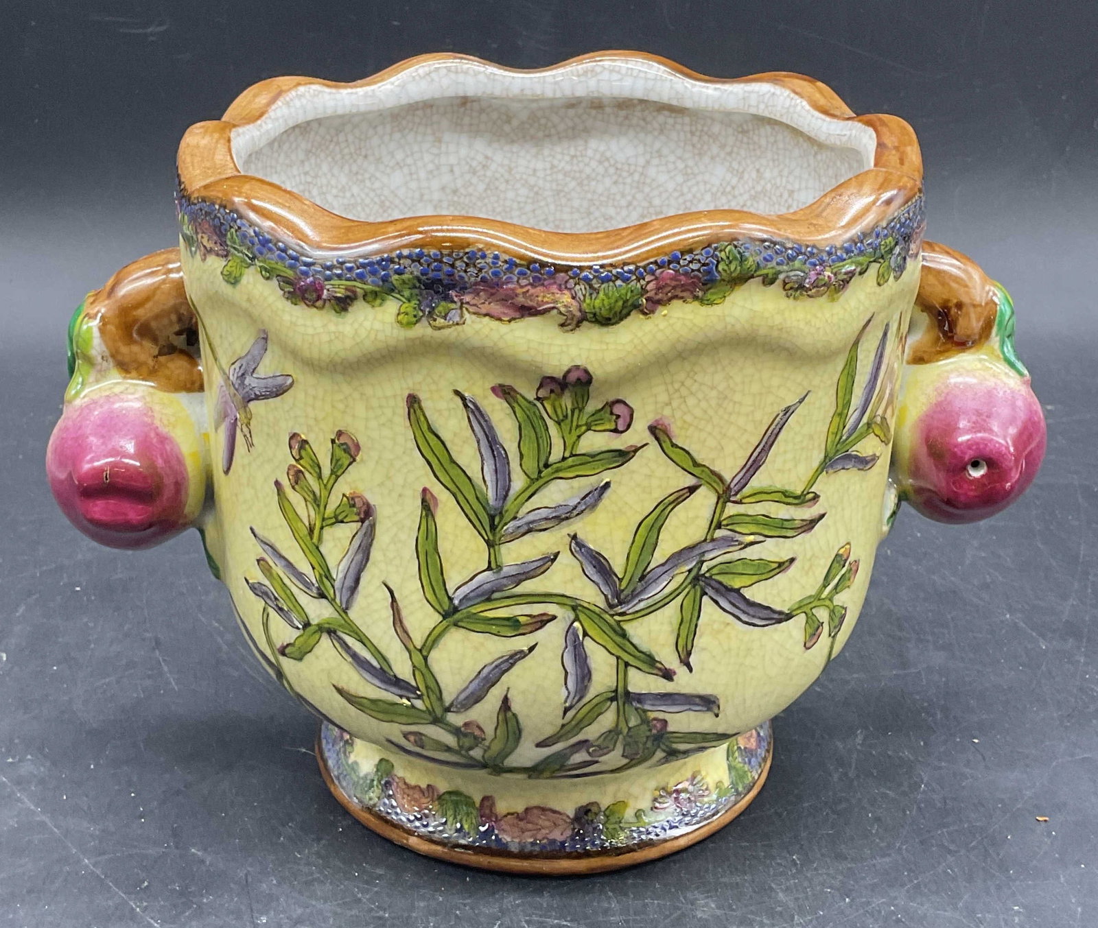 Vintage Signed Majolica Floral Apple Planter (1 of 6)
