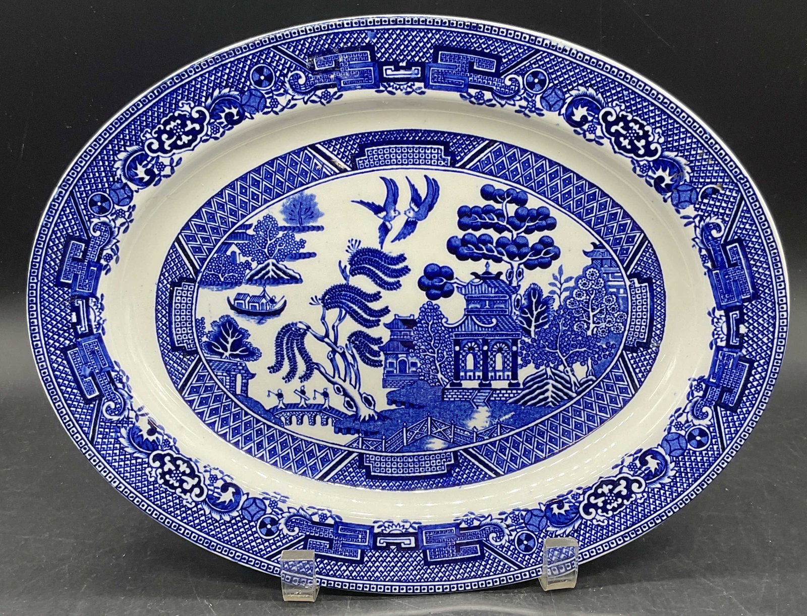 Vintage Sgn Blue Willow Ceramic Platter, England (1 of 6)
