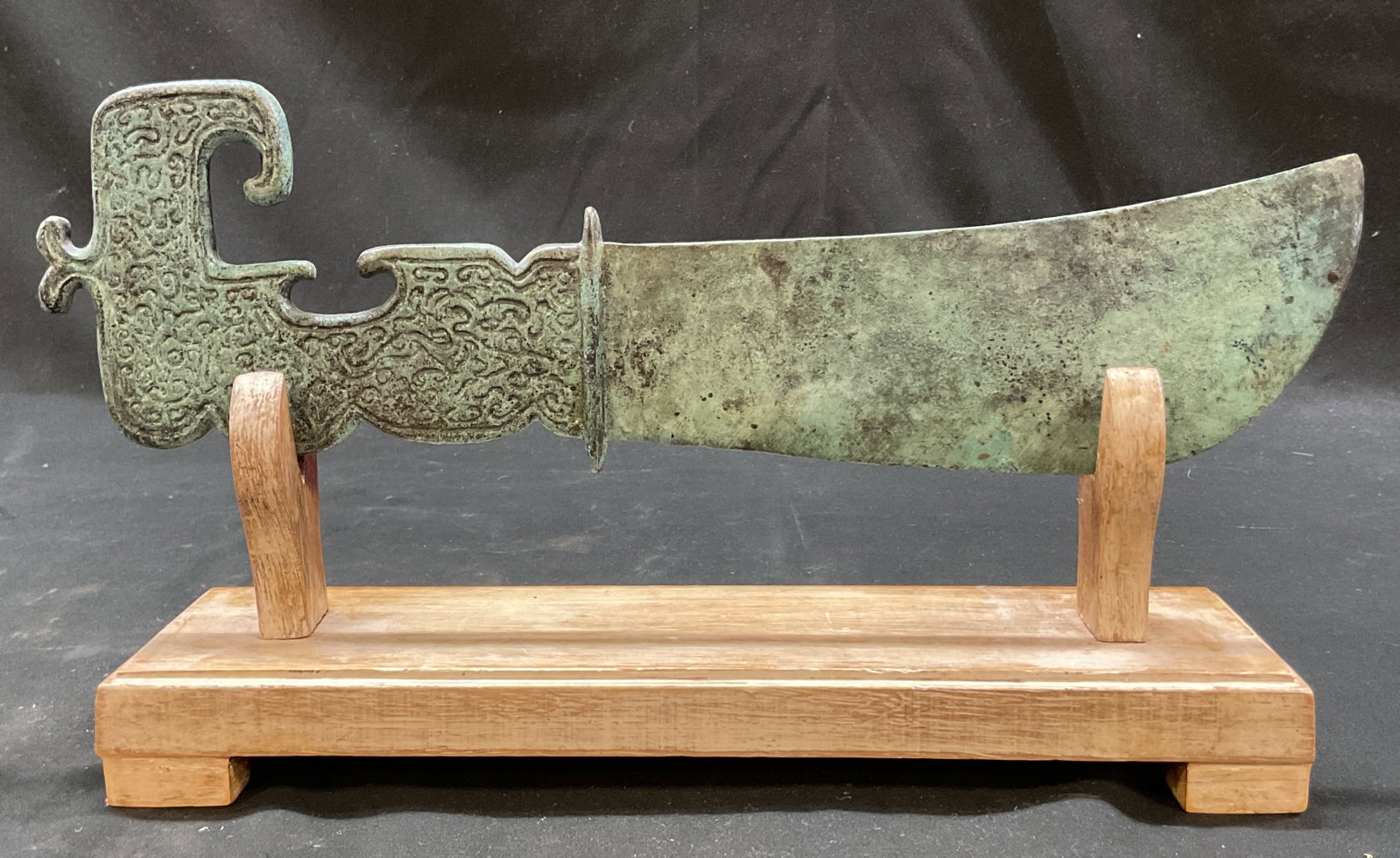 Replica Chinese Bronze Dagger W Wood Stand (1 of 8)