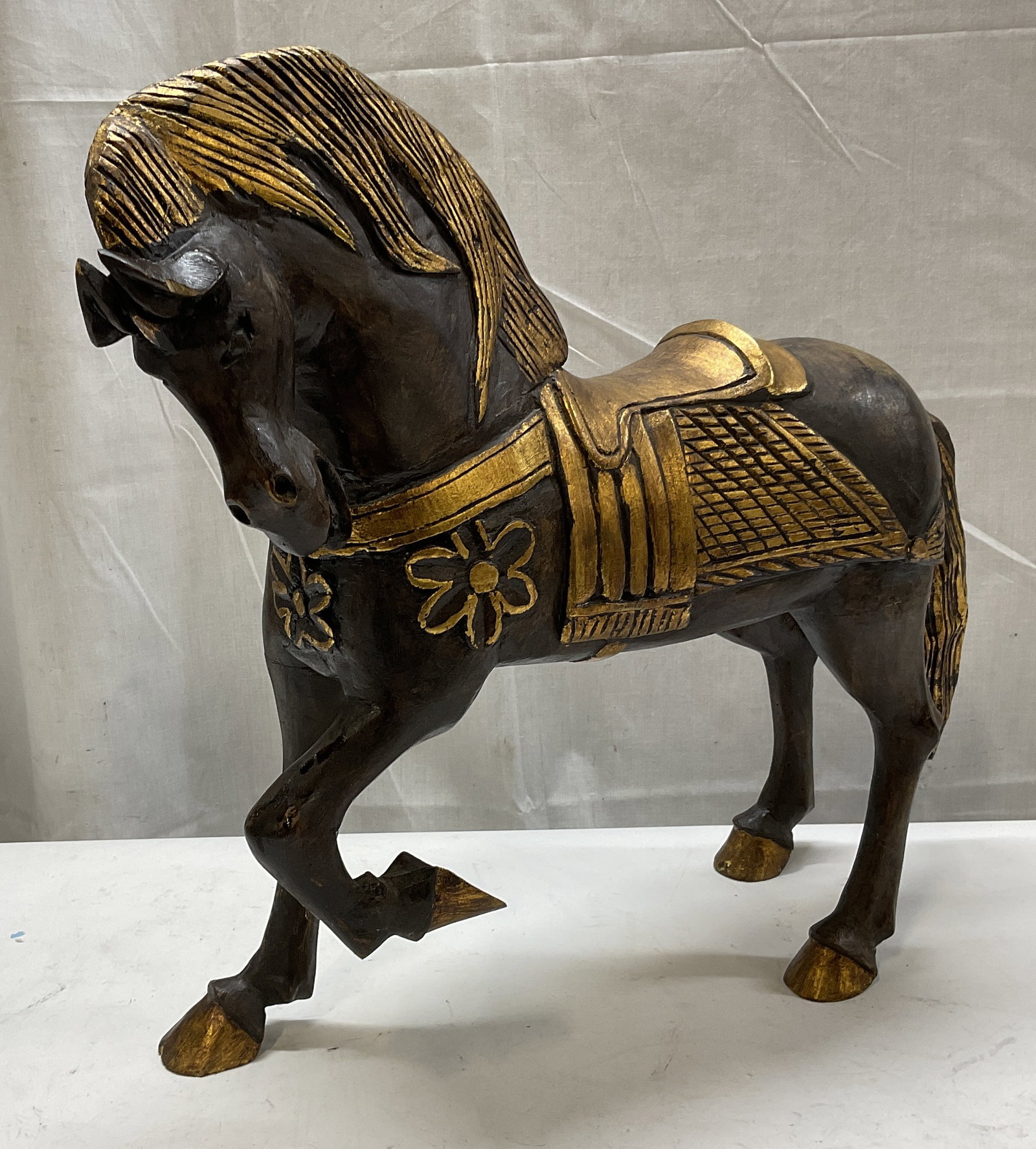 VTG 16in Asian-Style Hand-Carved Wooden Horse (1 of 9)
