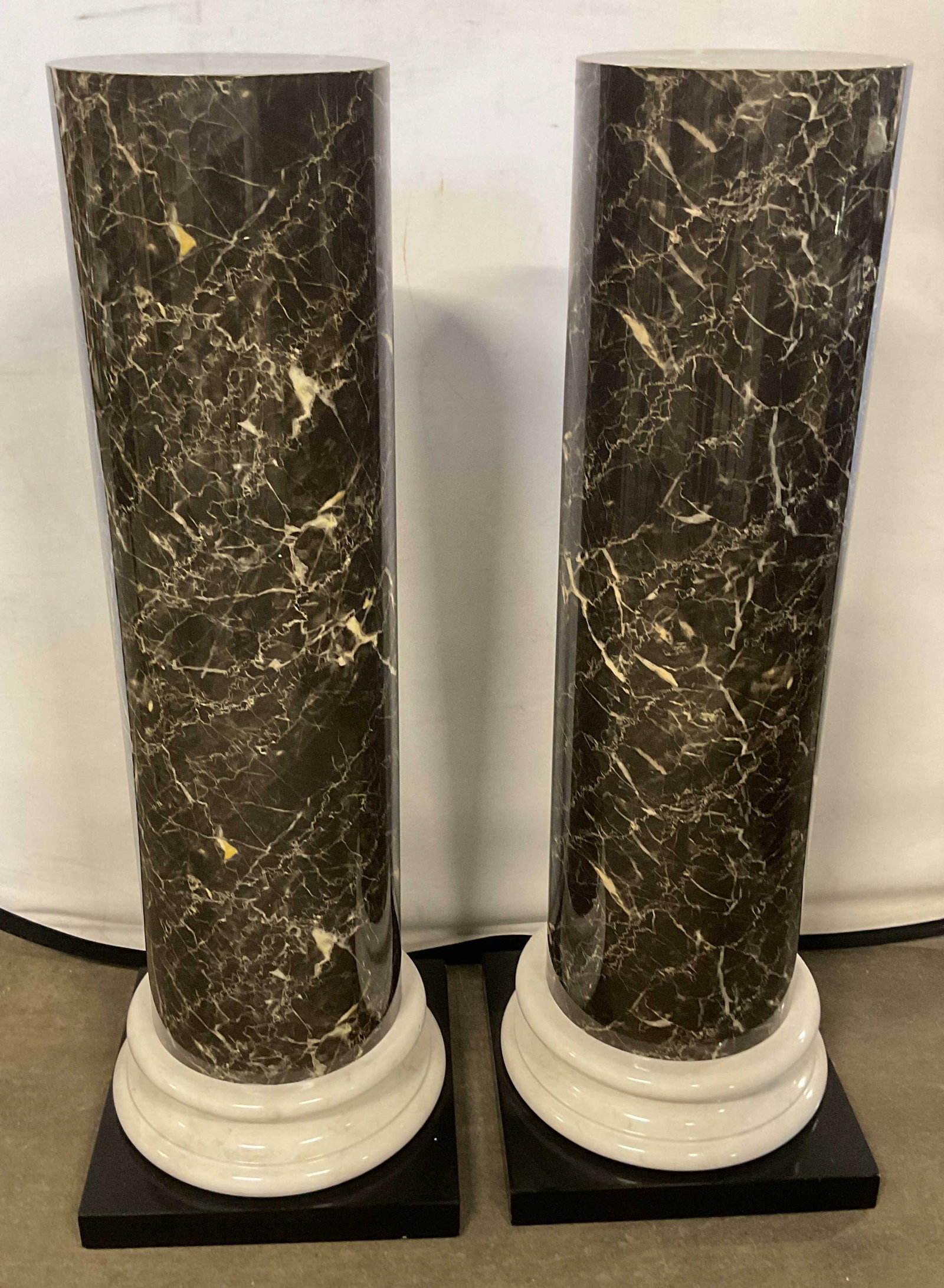 Pair of Faux Black Marble Column Pedestals 45in (1 of 7)
