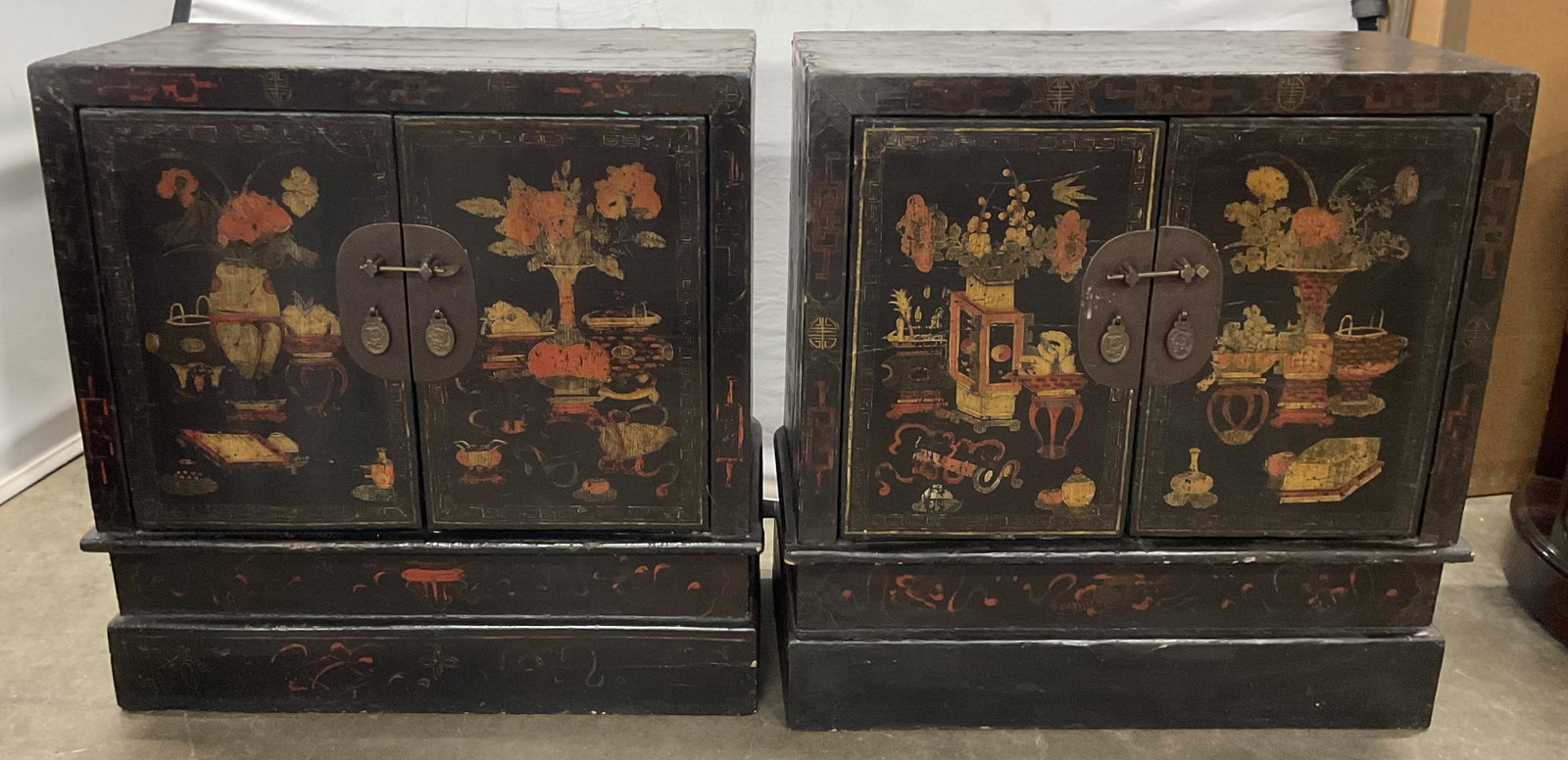 Pair Antique Asian Lacquered Black Wood Chests (1 of 10)