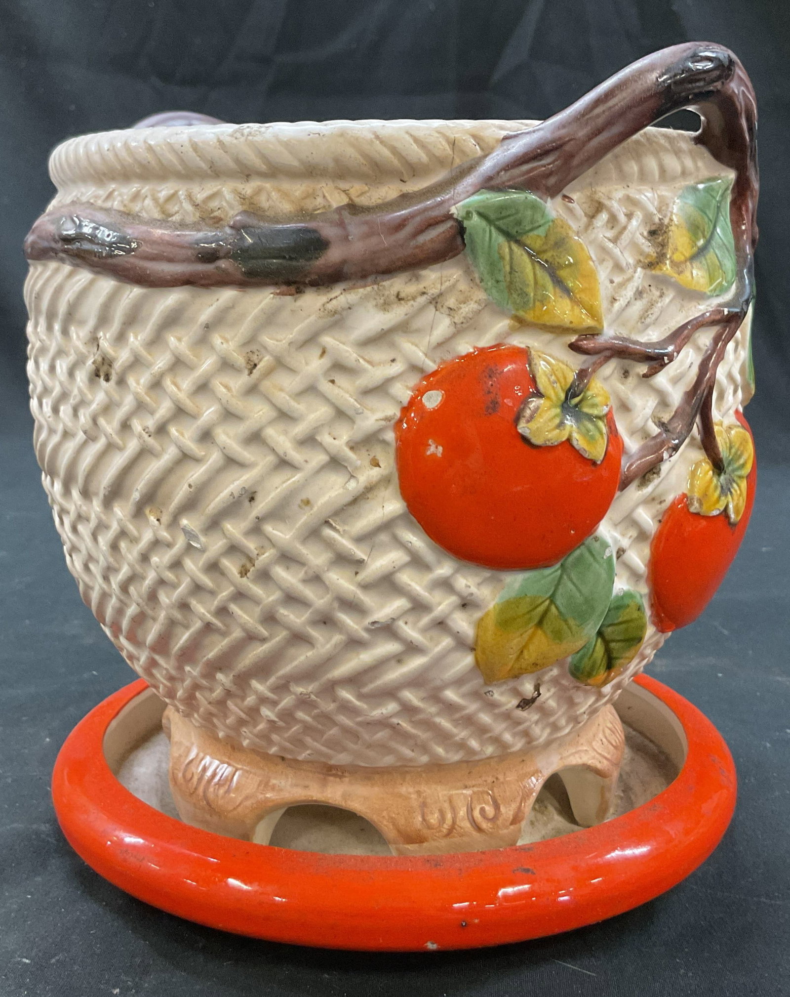 Vintage Ceramic Painted Orange Branch Planter (1 of 8)