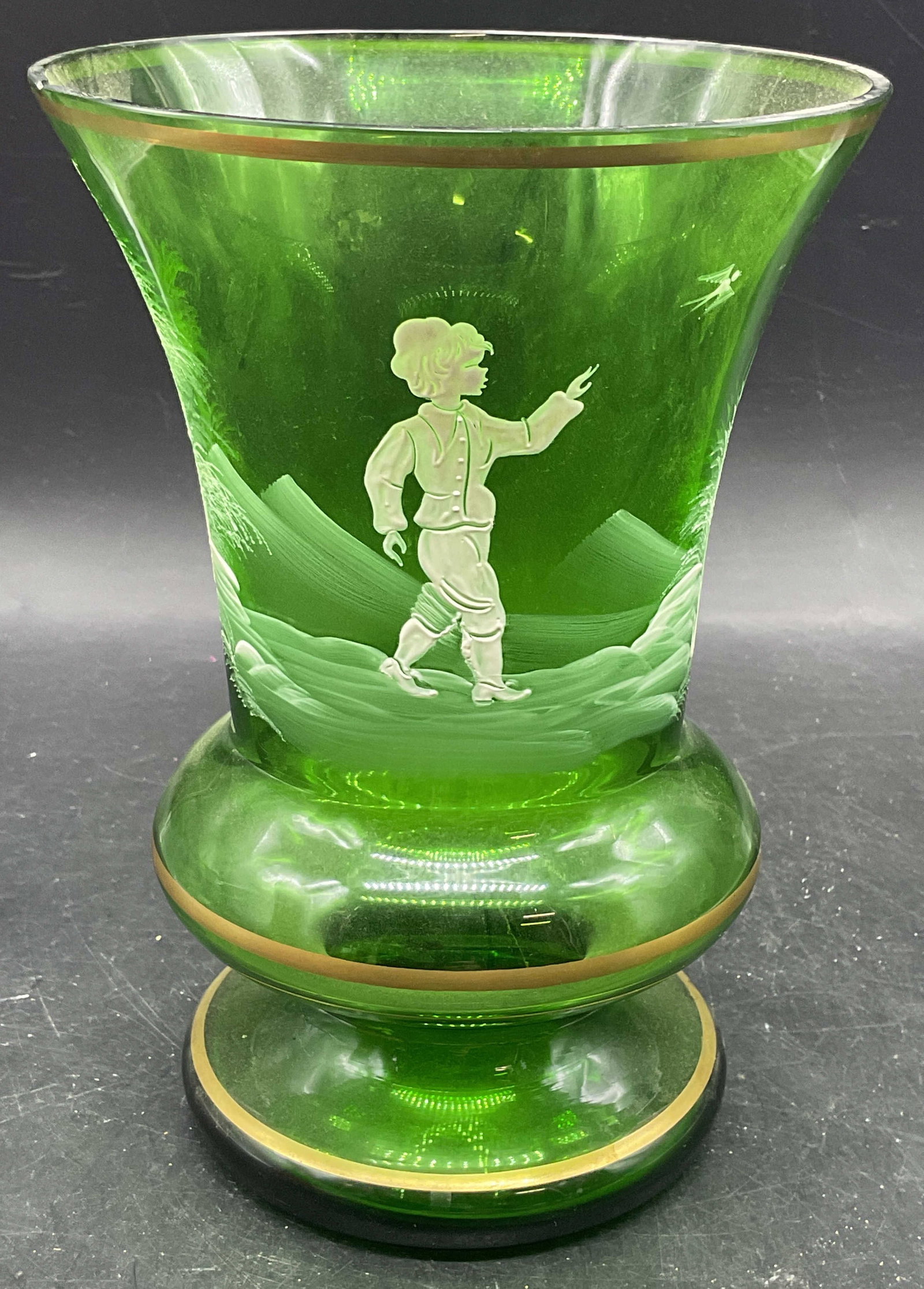 Antique Mary Gregory Green Enamel Glass Vase (1 of 6)