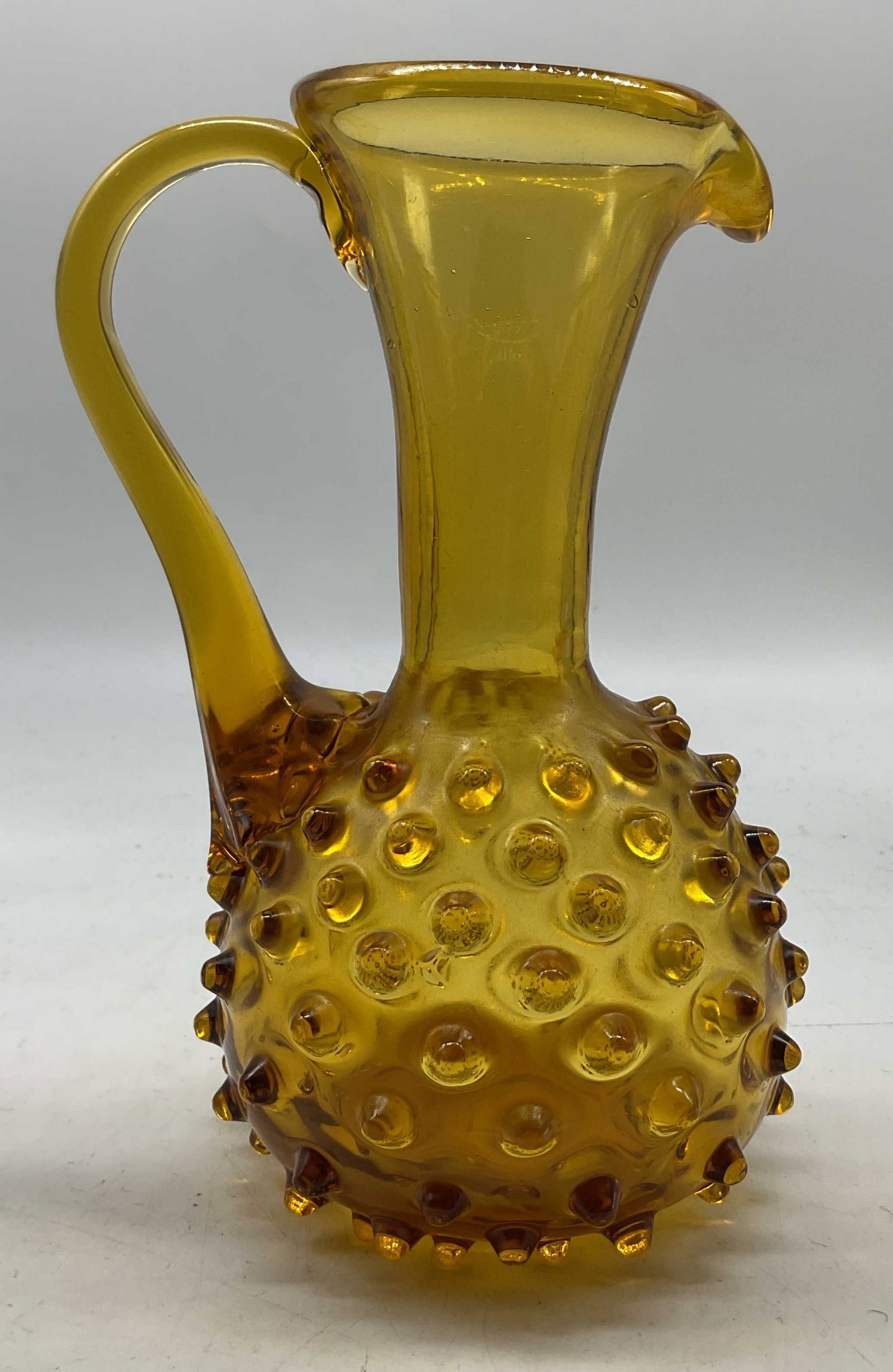 Hand Blown Amber Hobnail Art Glass Pitcher (1 of 7)
